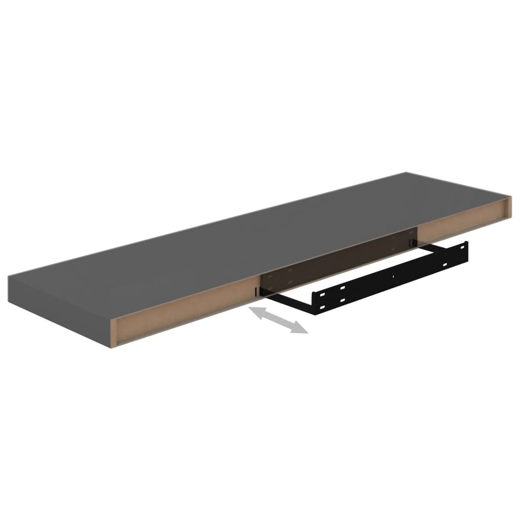 Floating Wall Shelf High Gloss Grey 90x23.5x3.8 cm MDF