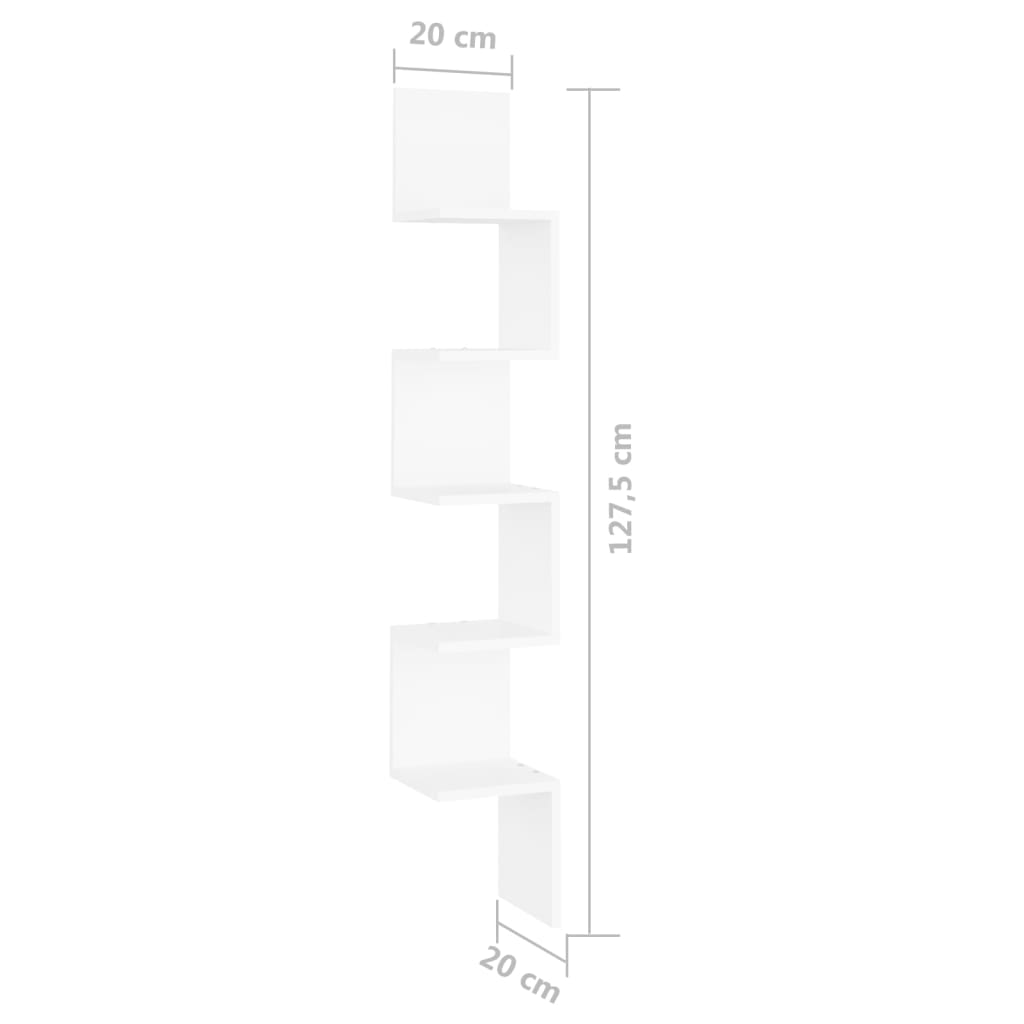 Wall Corner Shelf White 20x20x127.5 cm Engineered Wood