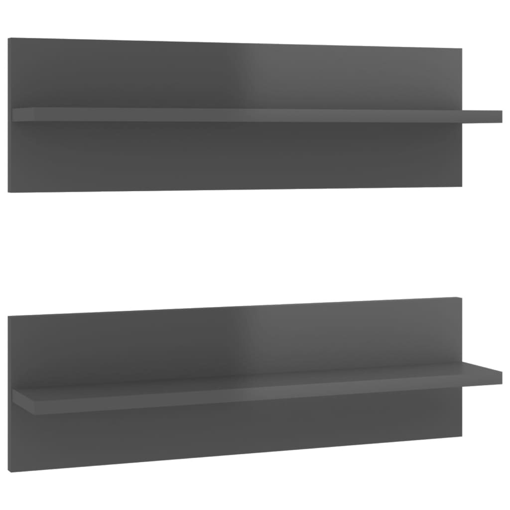 Wall Shelf 2 pcs High Gloss Grey 60x11.5x18 cm Engineered Wood