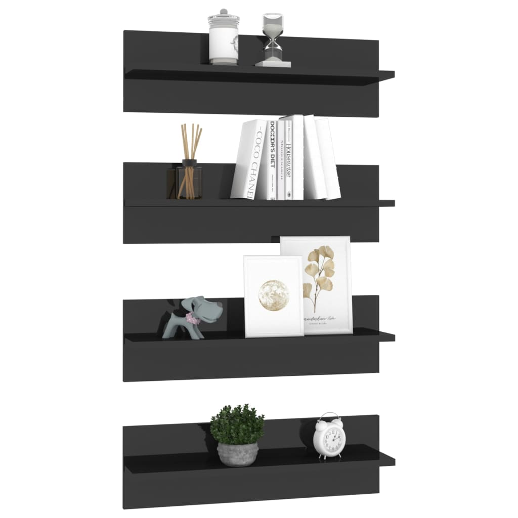Wall Shelf 2 pcs High Gloss Grey 60x11.5x18 cm Engineered Wood