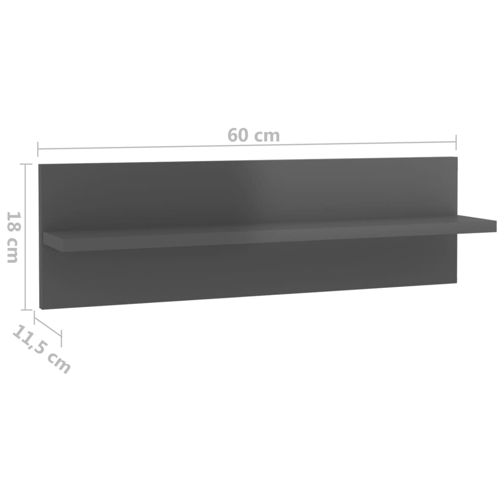 Wall Shelf 2 pcs High Gloss Grey 60x11.5x18 cm Engineered Wood