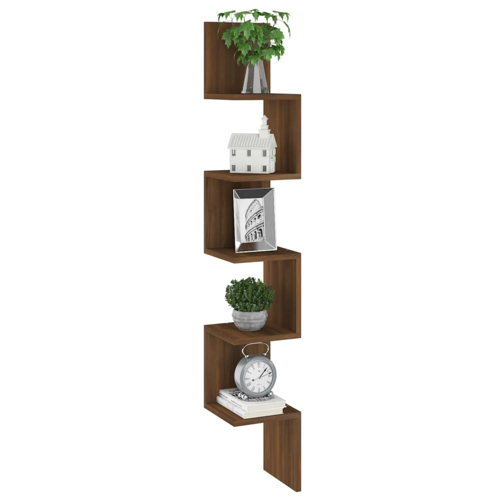 Wall Corner Shelf Brown Oak 20x20x127.5 cm Engineered Wood