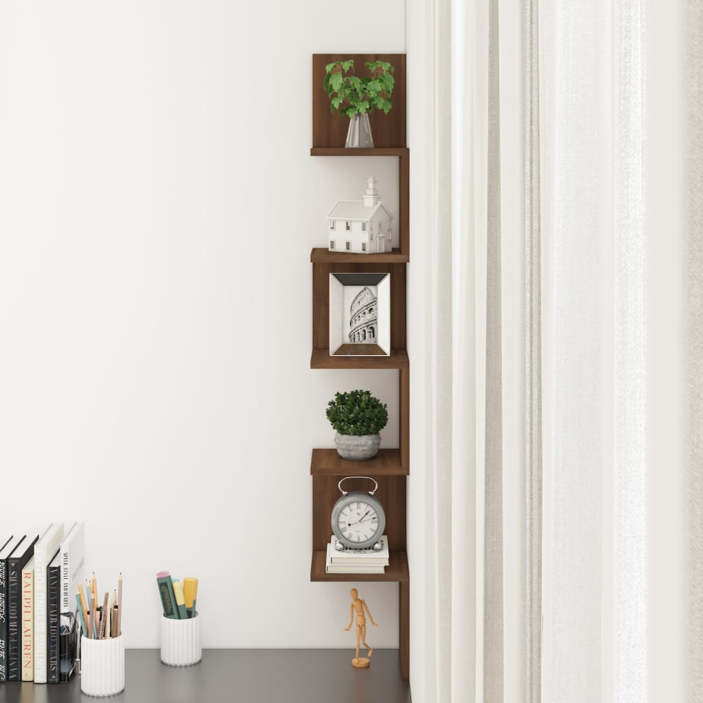 Wall Corner Shelf Brown Oak 20x20x127.5 cm Engineered Wood