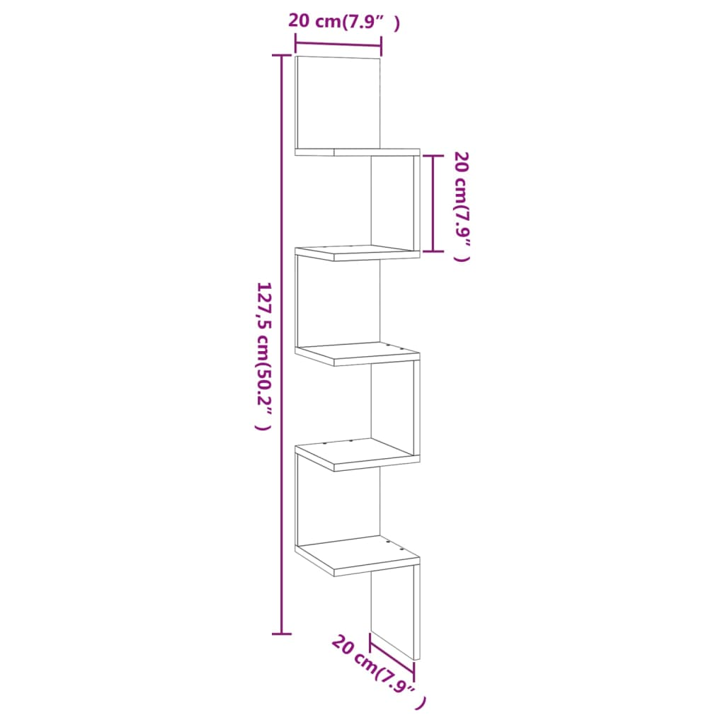 Wall Corner Shelf Brown Oak 20x20x127.5 cm Engineered Wood