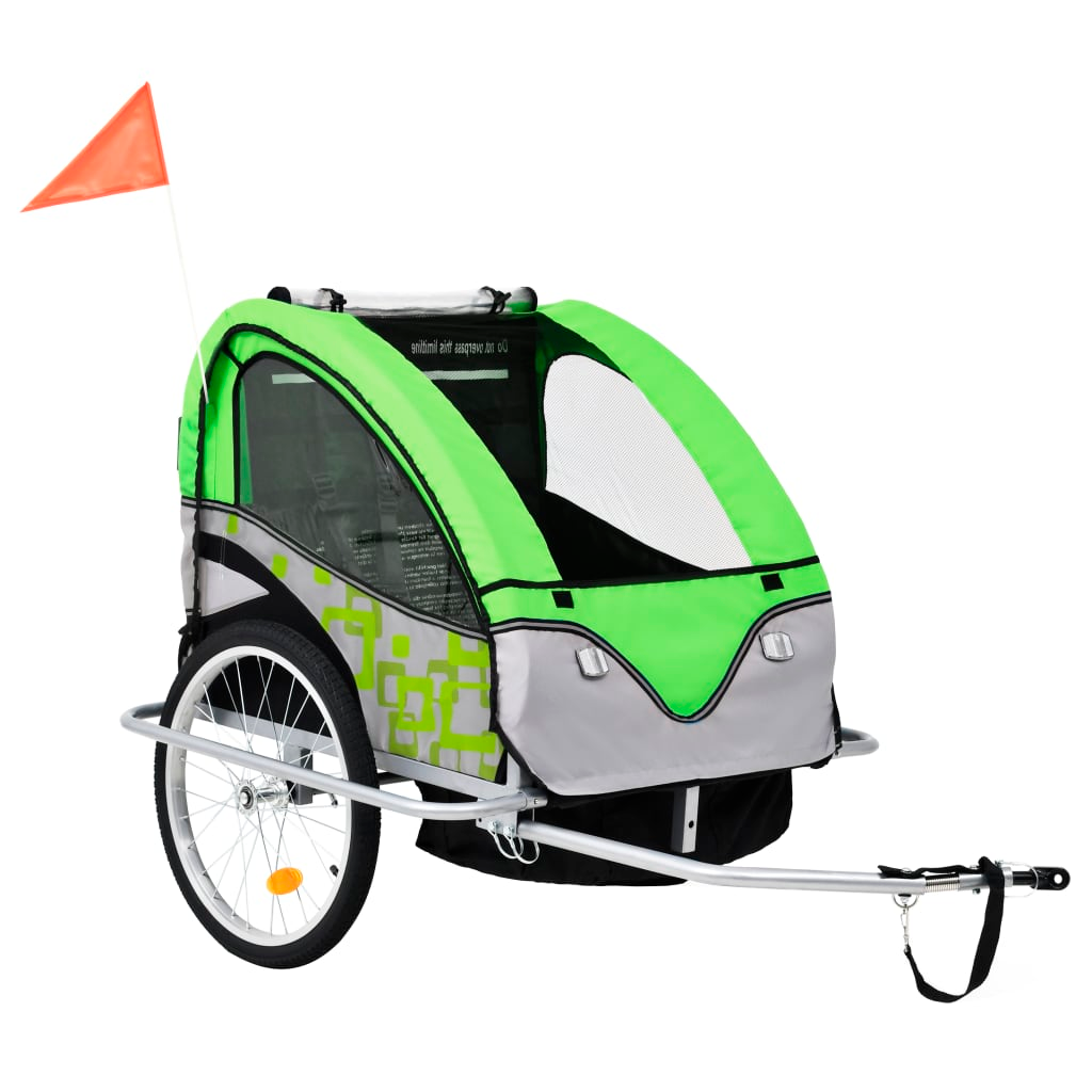 2-in-1 Bike Trailer & Stroller Green and Grey
