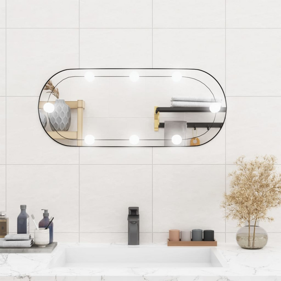 vidaXL Wall Mirror with LED Lights 30x70 cm Glass Oval