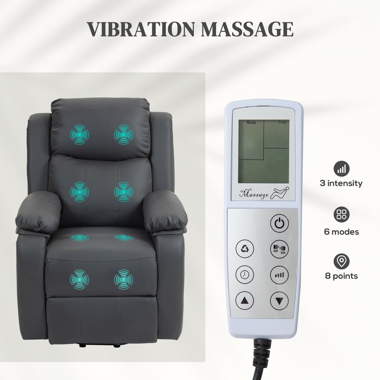 HOMCOM Riser and Recliner Chair with Vibration Massage, PU Leather Power Lift Chair for Elderly, Dark Grey