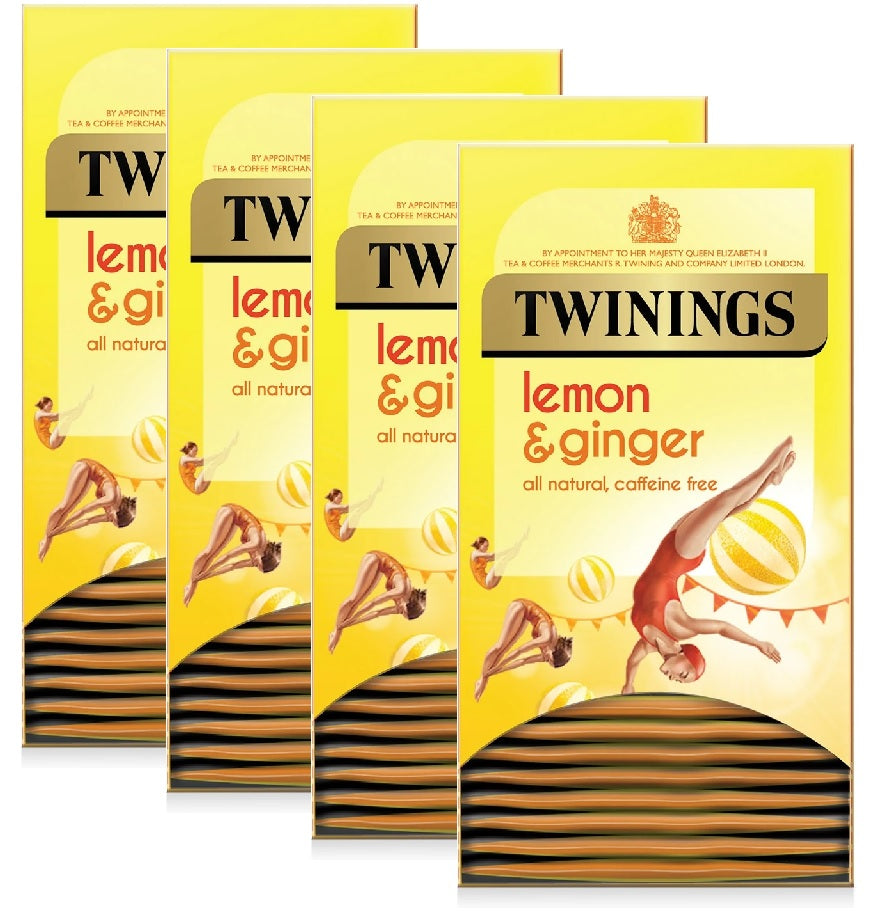 Twinings Lemon & Ginger Tea Bags Individually Enveloped Tagged Healthy Sachets