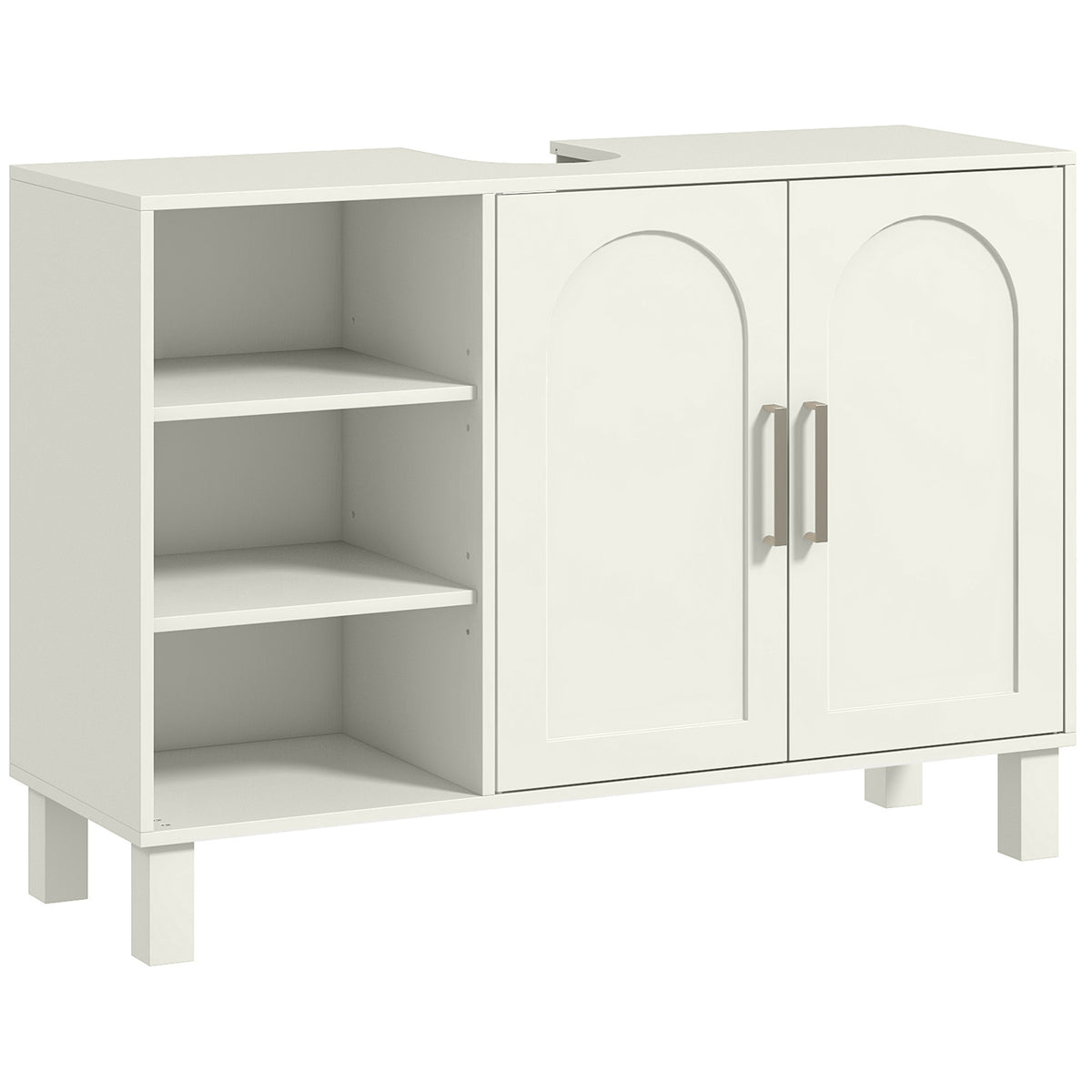 HOMCOM Under Sink Cabinet, Bathroom Sink Cabinet with U-Shaped Cutout, Two-Level Cupboard, Adjustable Shelf for Basin, Cream Default Title
