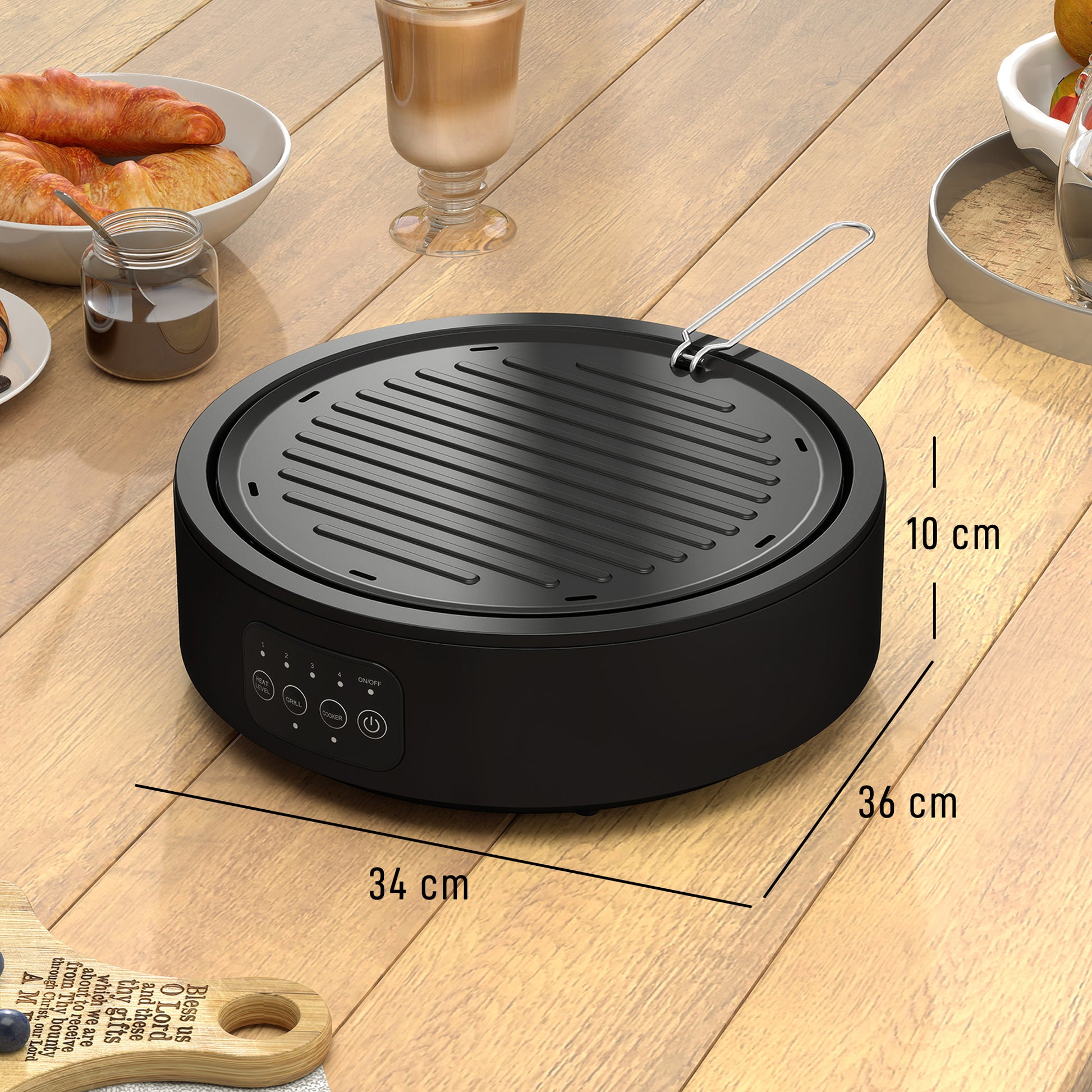 HOMCOM Electric Ceramic Hob with Grill Plate, Multifunctional 36cm Plug in Electric Hob with 4 Heat Levels for All Type Pot