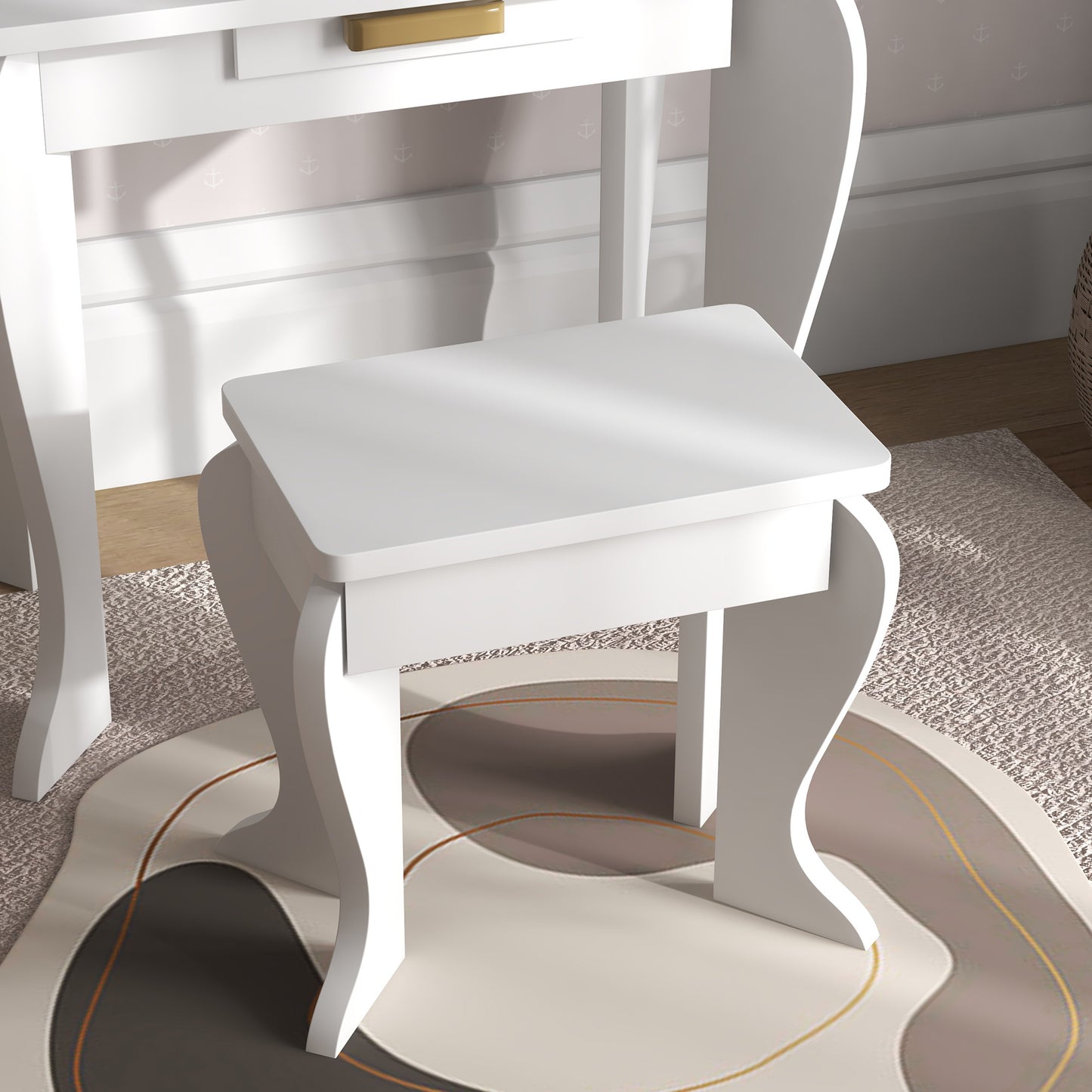 HOMCOM Kids Dressing Table Set, with Mirror and Drawer - White