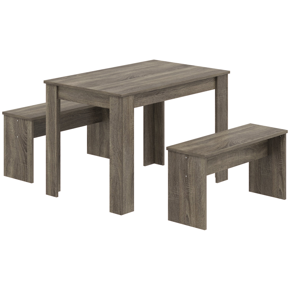 HOMCOM Kitchen Dining Table and 2 Benches Set, Table and Chairs Set for Limited Space, Grey Wood Effect Default Title