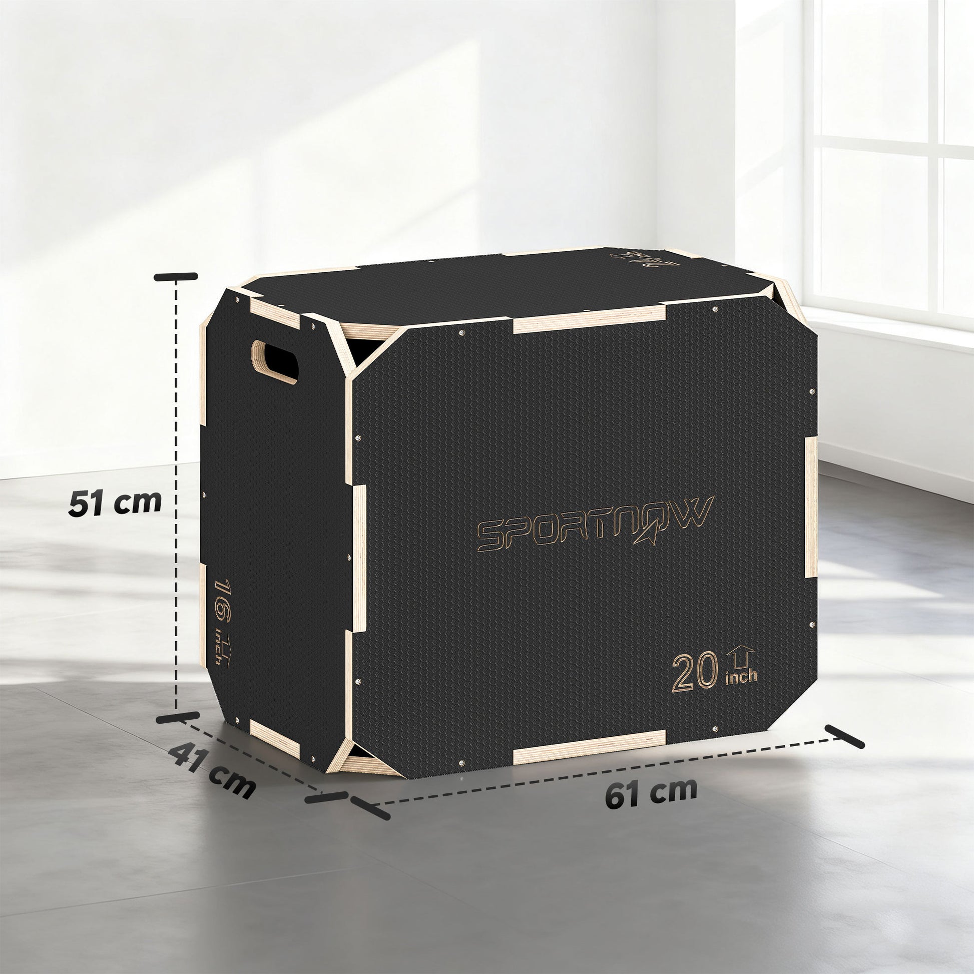 SPORTNOW Non-Slip Plyo Box, Corner-free Wooden Jump Box, 41 x 61 x 51 cm