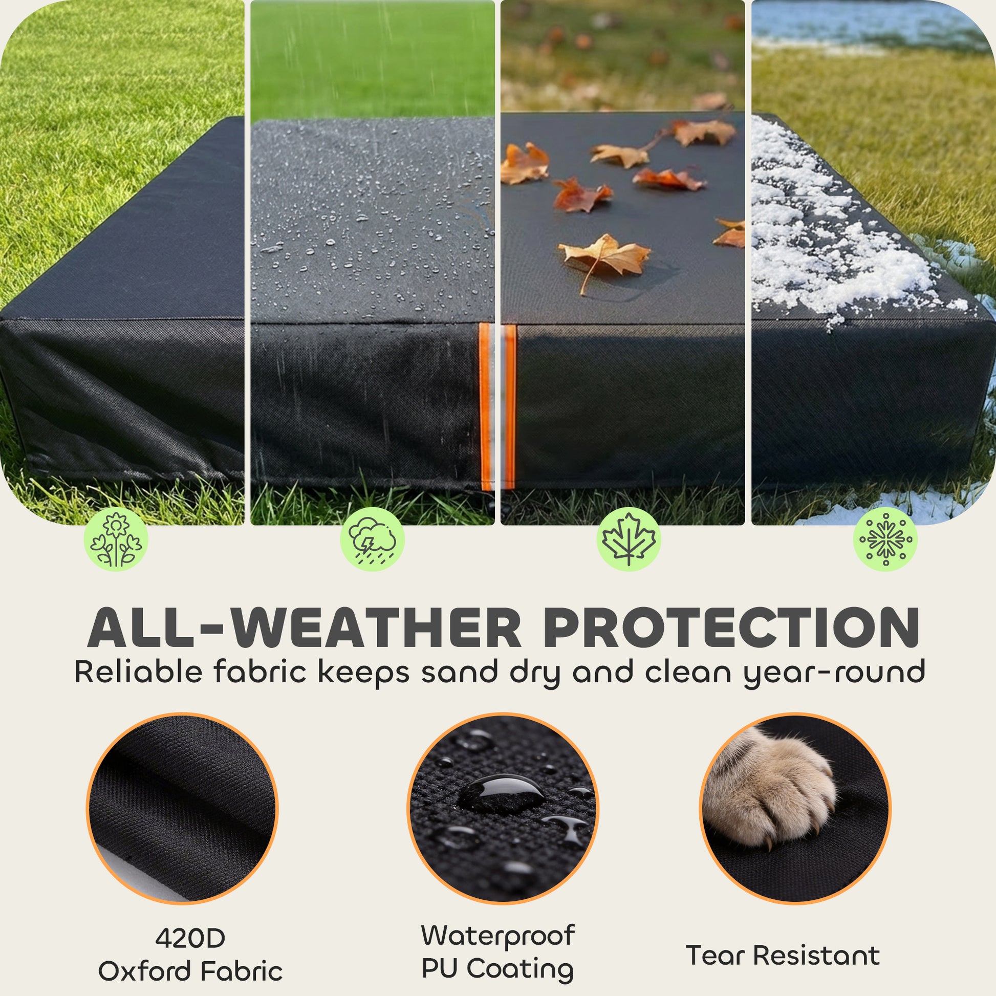 AIYAPLAY Sandbox Cover, Square Sandpit Cover Waterproof Dustproof UV Protection, Sandbox Canopy with Drawstring and Elastic Band