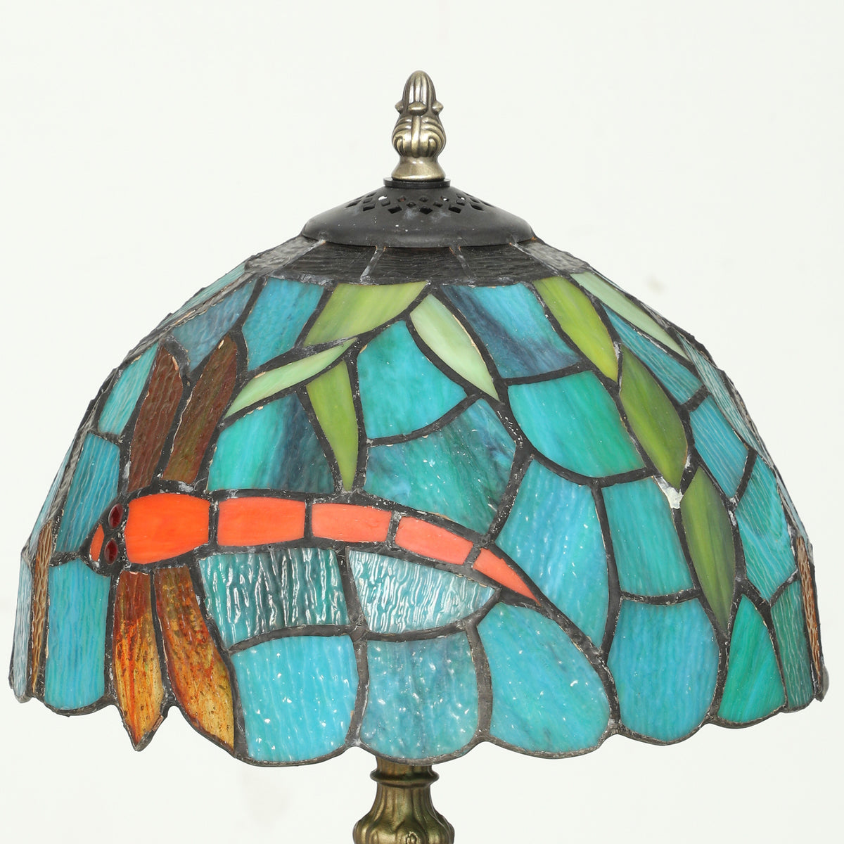 HOMCOM Tiffany Stained Glass Table Lamp, Handmade Antique Bedside Lamp for Bedroom, Living Room, Nightstand, Green
