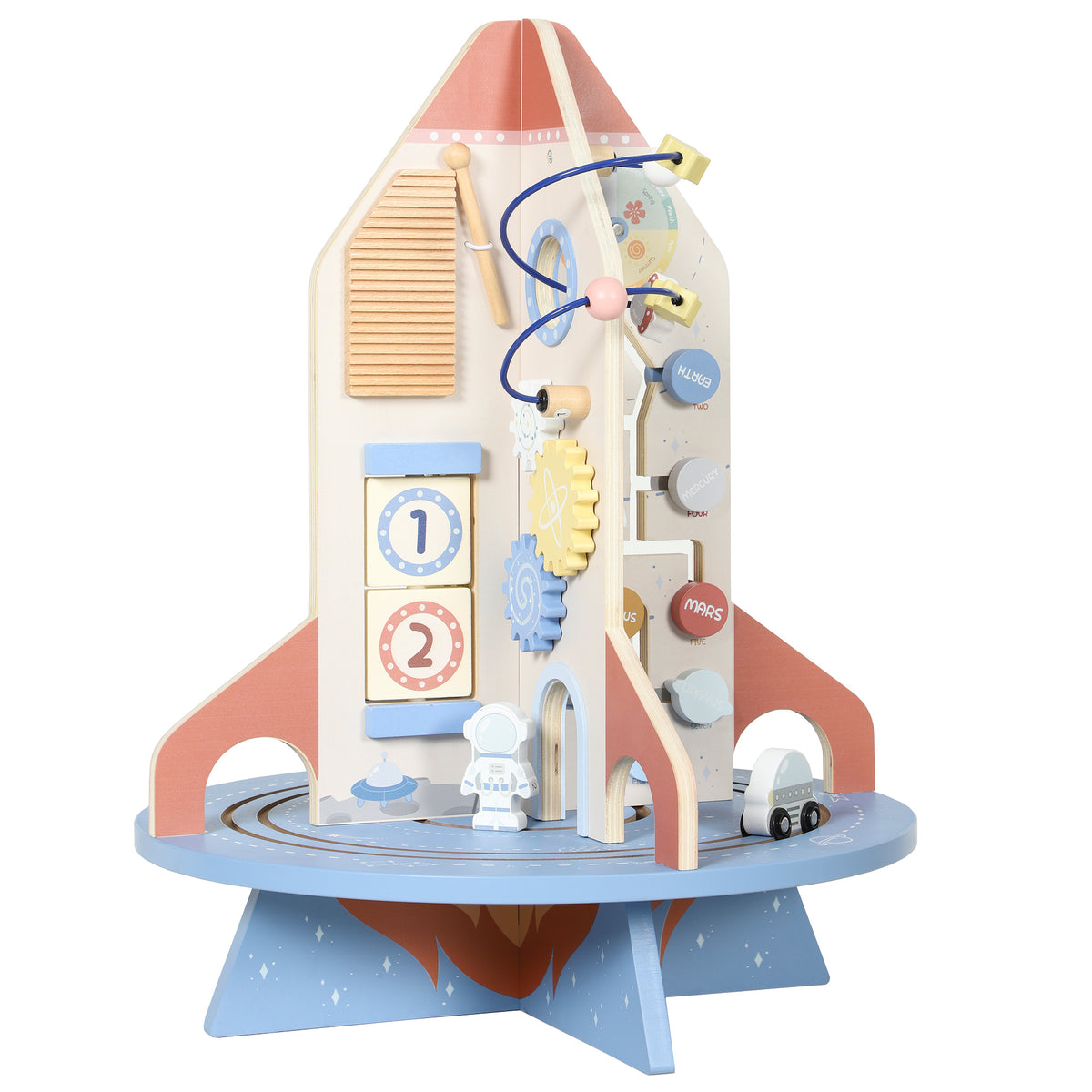 AIYAPLAY Wooden Activity Cube, Rocket Theme Educational Toys with Shape Sorter & Bead Maze for Toddlers 24M-6Y Fine Motor Skill Default Title