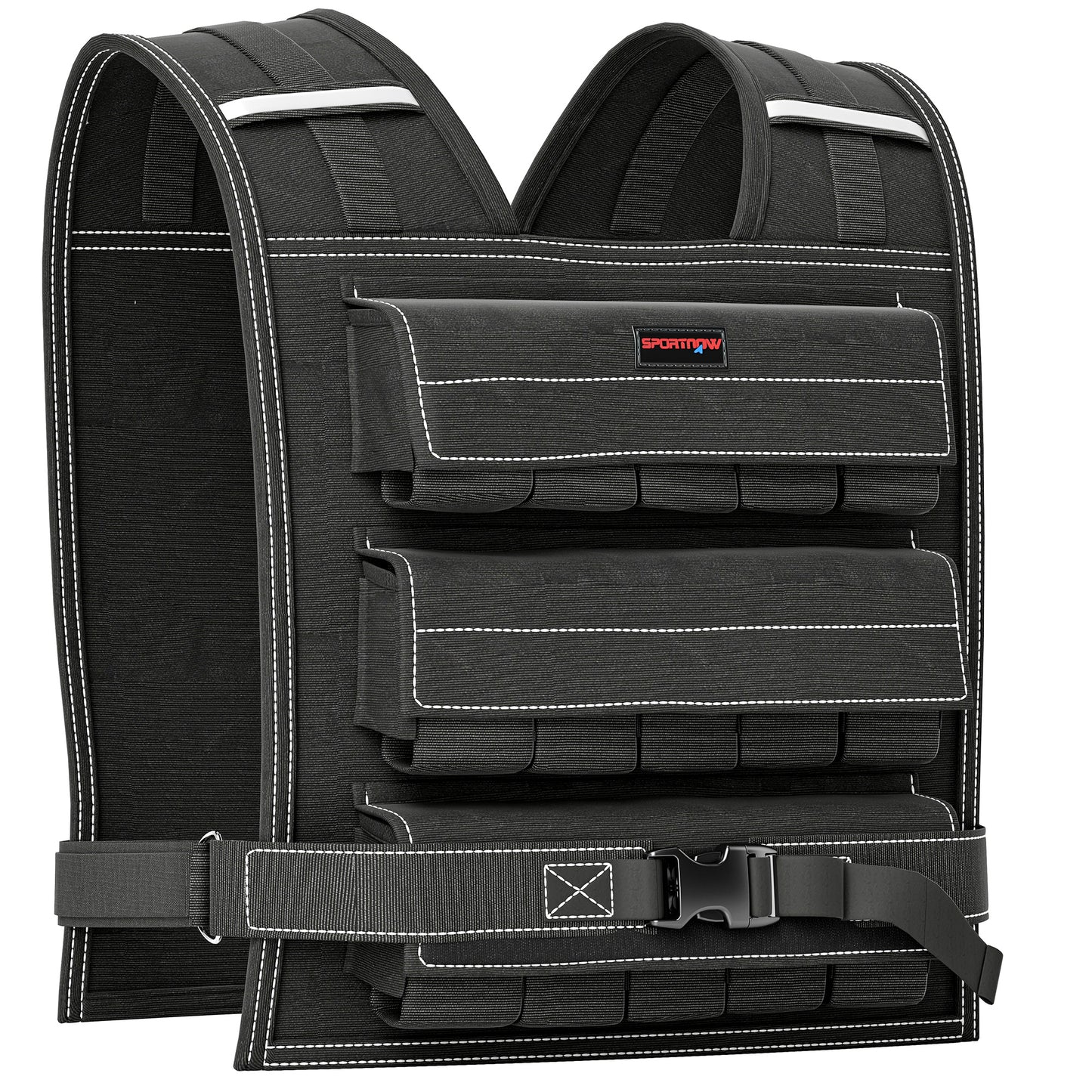 SPORTNOW 15KG Adjustable Weighted Vest, Running Weight Vest, with 30 Metal Weights, Reflective Strips, for Running, Exercise