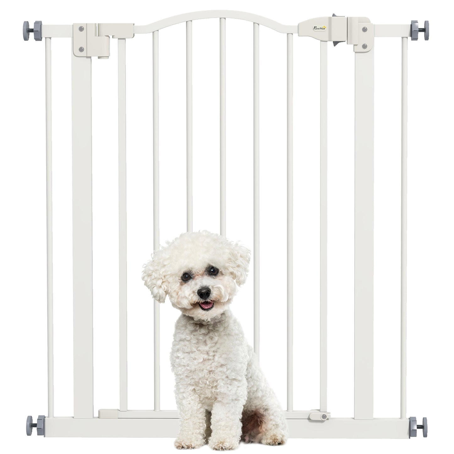 PawHut Metal 74-80cm Adjustable Pet Gate Safety Barrier w/ Auto-Close Door White Default Title