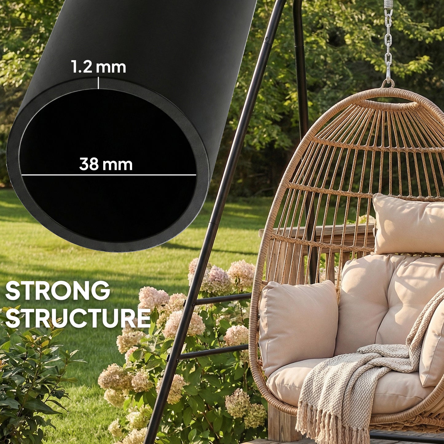 Outsunny Hammock Chair Stand Only, 150KG Load Capacity, for Indoor Outdoor, Black