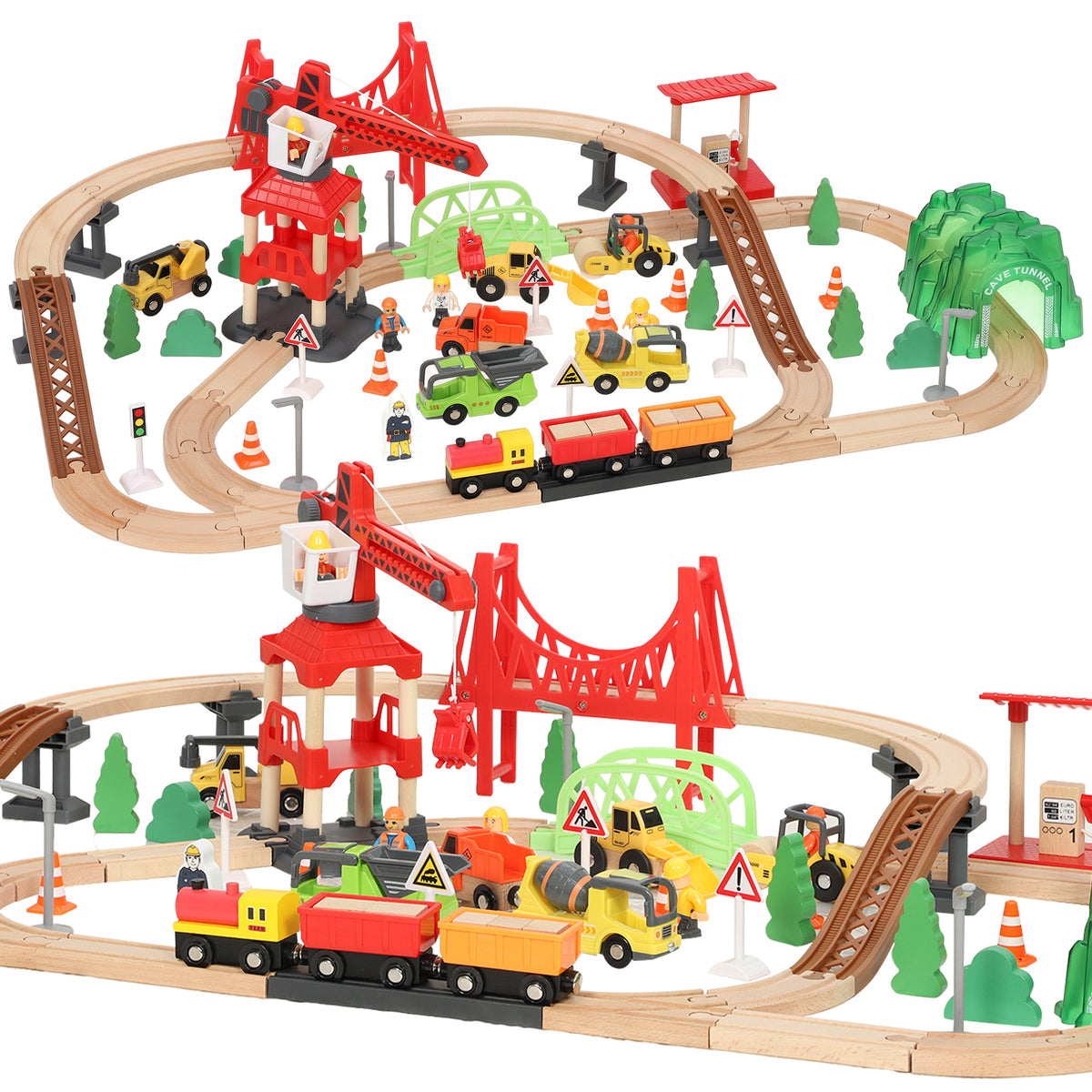 AIYAPLAY 91-Piece Wooden Train Set, Toy Train with Magnetic Crane, Sound Effects Track, for Kids Ages 3+ Default Title