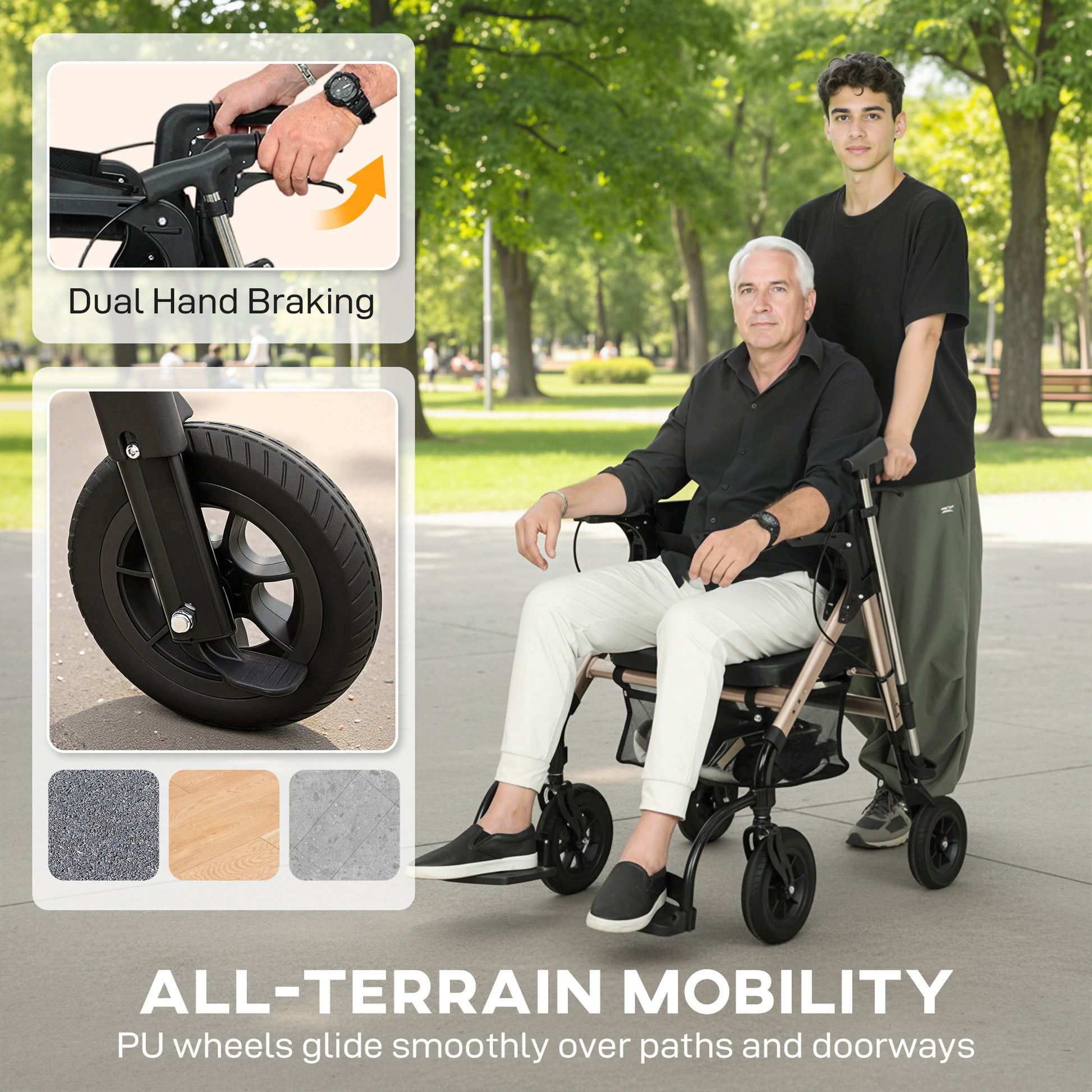 HOMCOM Rollator Walker Wheelchair, with Seat - Black