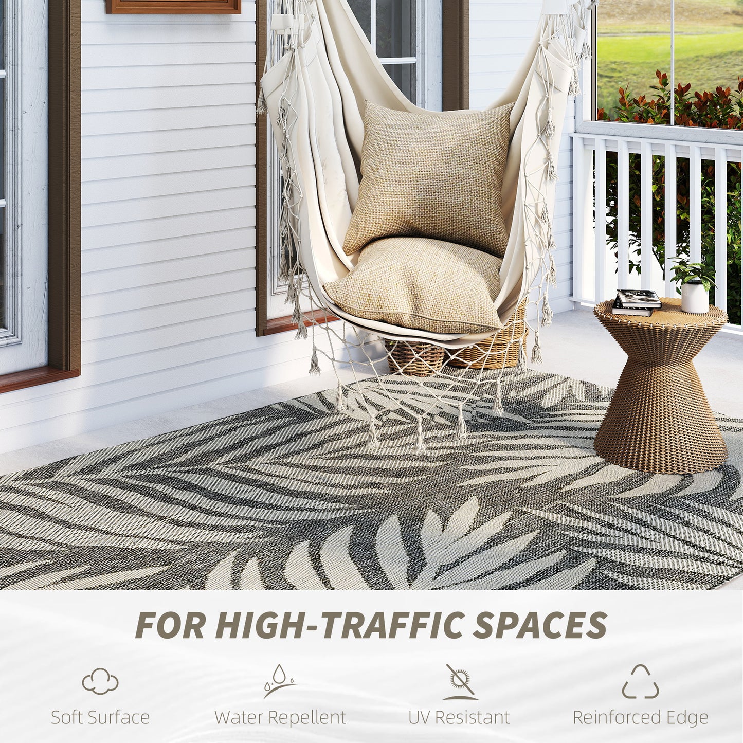 HOMCOM UV Resistant Indoor & Outdoor Area Rug, Easy-Cleaning Machine Washable Rug for Patio, Garden, Kitchen, Bathroom or Living Room, 230 x 160 cm, Grey