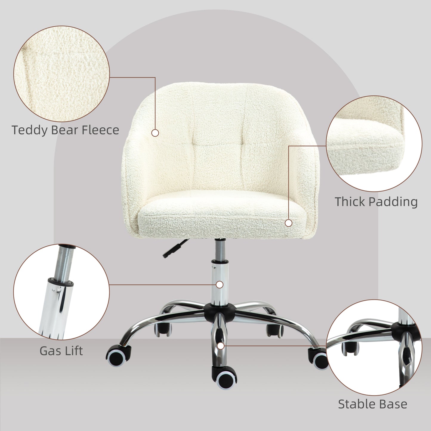 HOMCOM 46-56 cm Teddy Fleece Office Chair - Cream