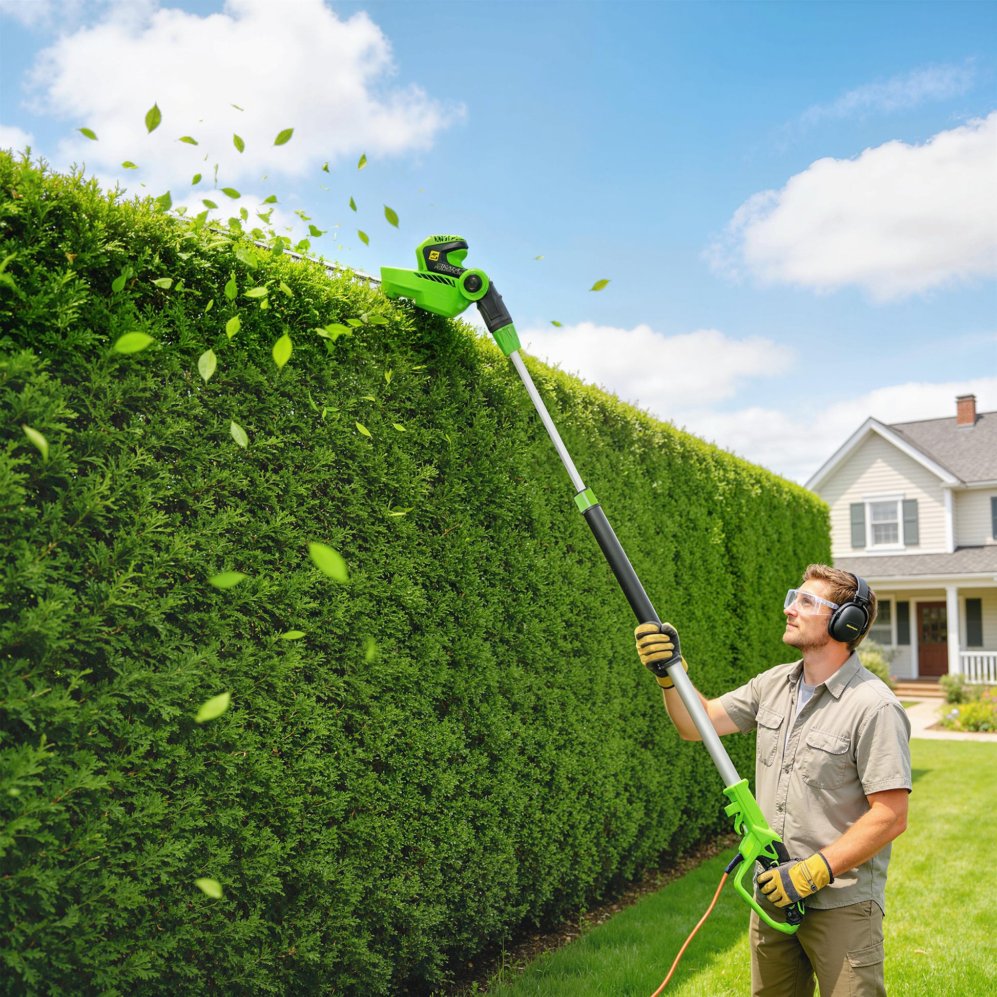 Outsunny 2.6m Corded Extendable Hedge Trimmer with 90Â° Adjustable Head, 450W Telescopic Electric Hedge Cutter Long Reach