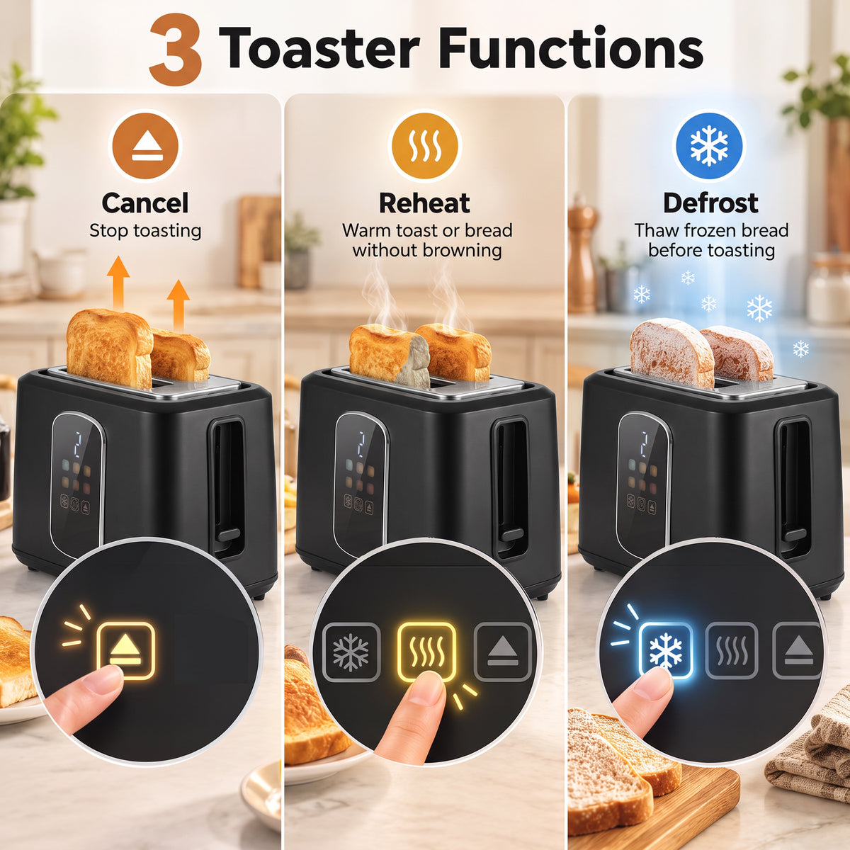 HOMCOM Kettle and Toaster Set with LED Touch Screen, Kettle with Strix Thermostat, 2 Slice Toaster w/ 6 Browning Levels, Black