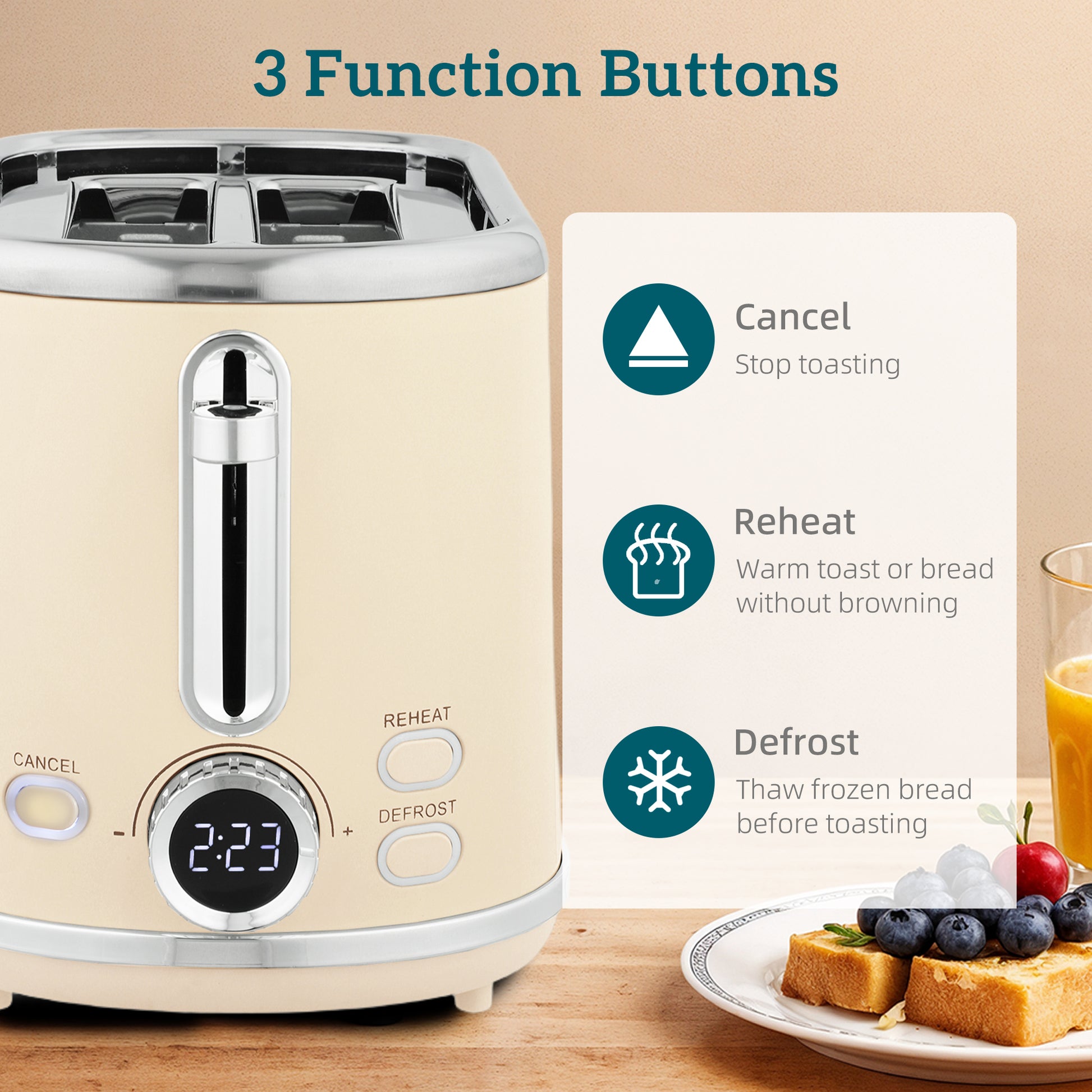 HOMCOM Polished Retro 40-100Â°C Kettle and Toaster Set - Cream