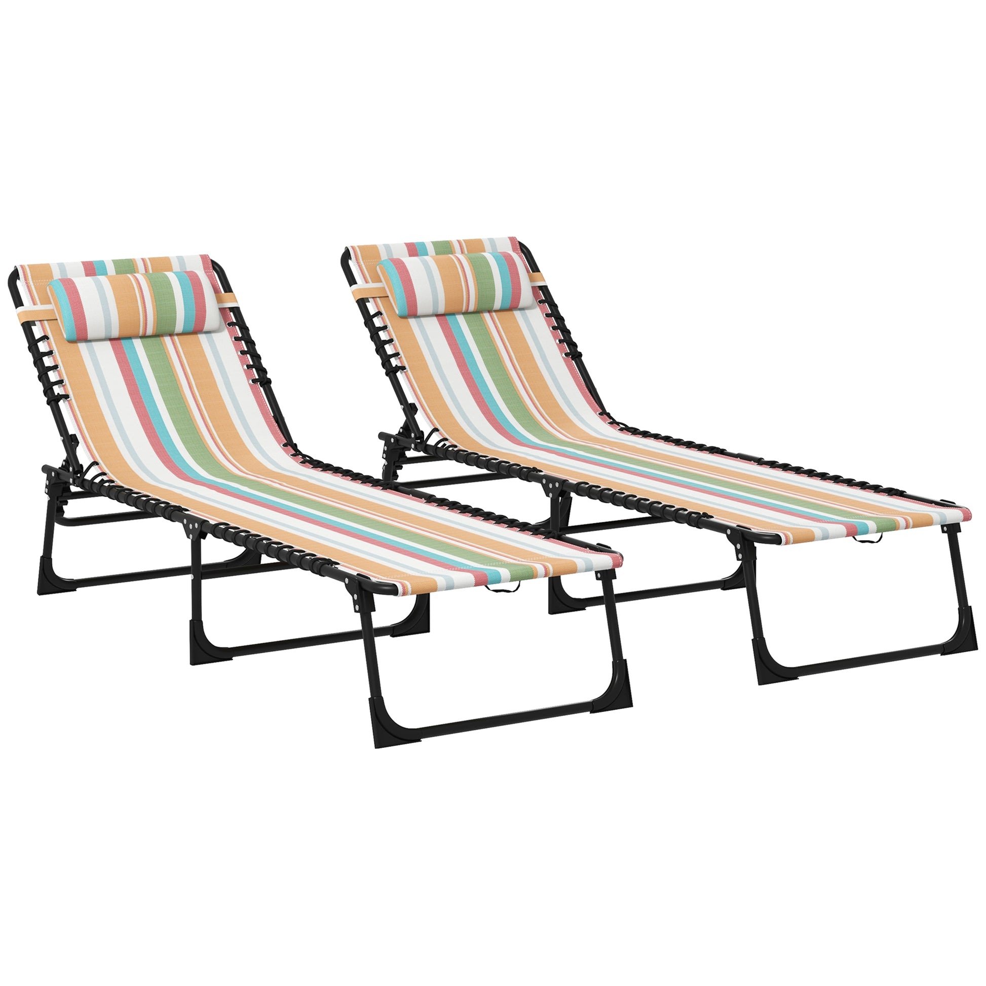Outsunny Set of Two Folding Sun Loungers, with Four-Position Backs - Multicoloured Default Title