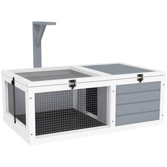 PawHut Wooden Tortoise Enclosure, Tortoise House w/ Lamp Holder, for Outdoor, Indoor, Light Grey