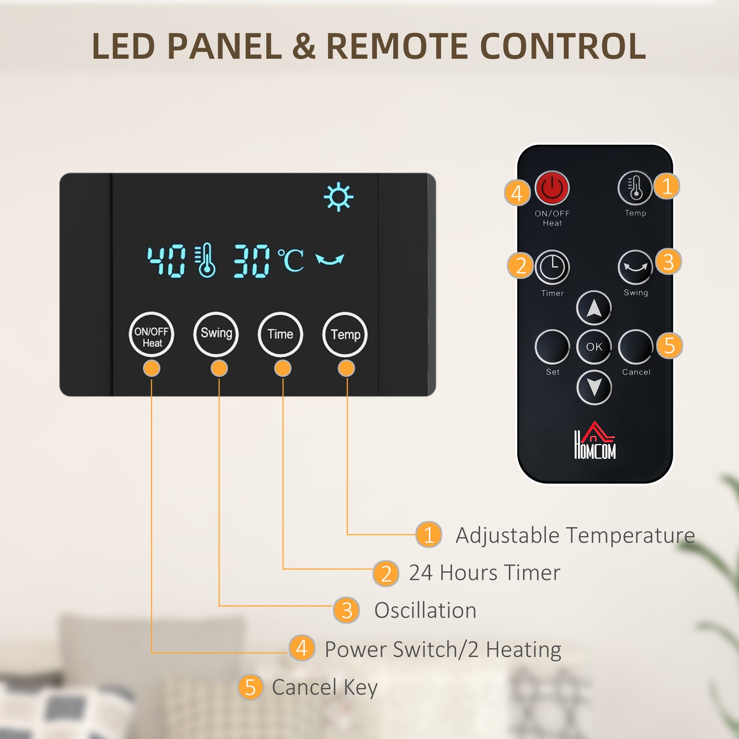 HOMCOM 2000W Wall Mounted Heater, 18-45Â°C Temperature, Black