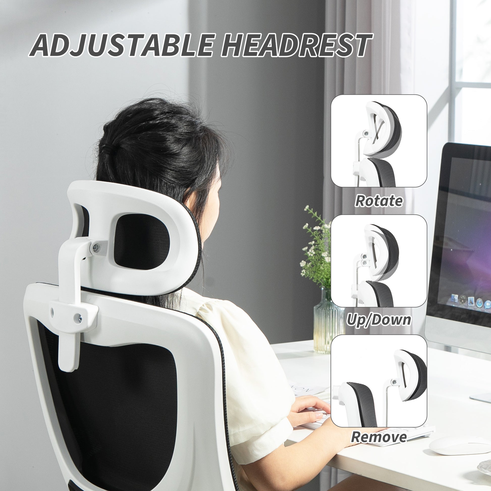 Vinsetto Ergonomic Office Chair, High Back Mesh Computer Desk Chair with Adjustable Headrest and Lumbar Support, Rotatable Armrests, Tilt Function for Home Office, Black