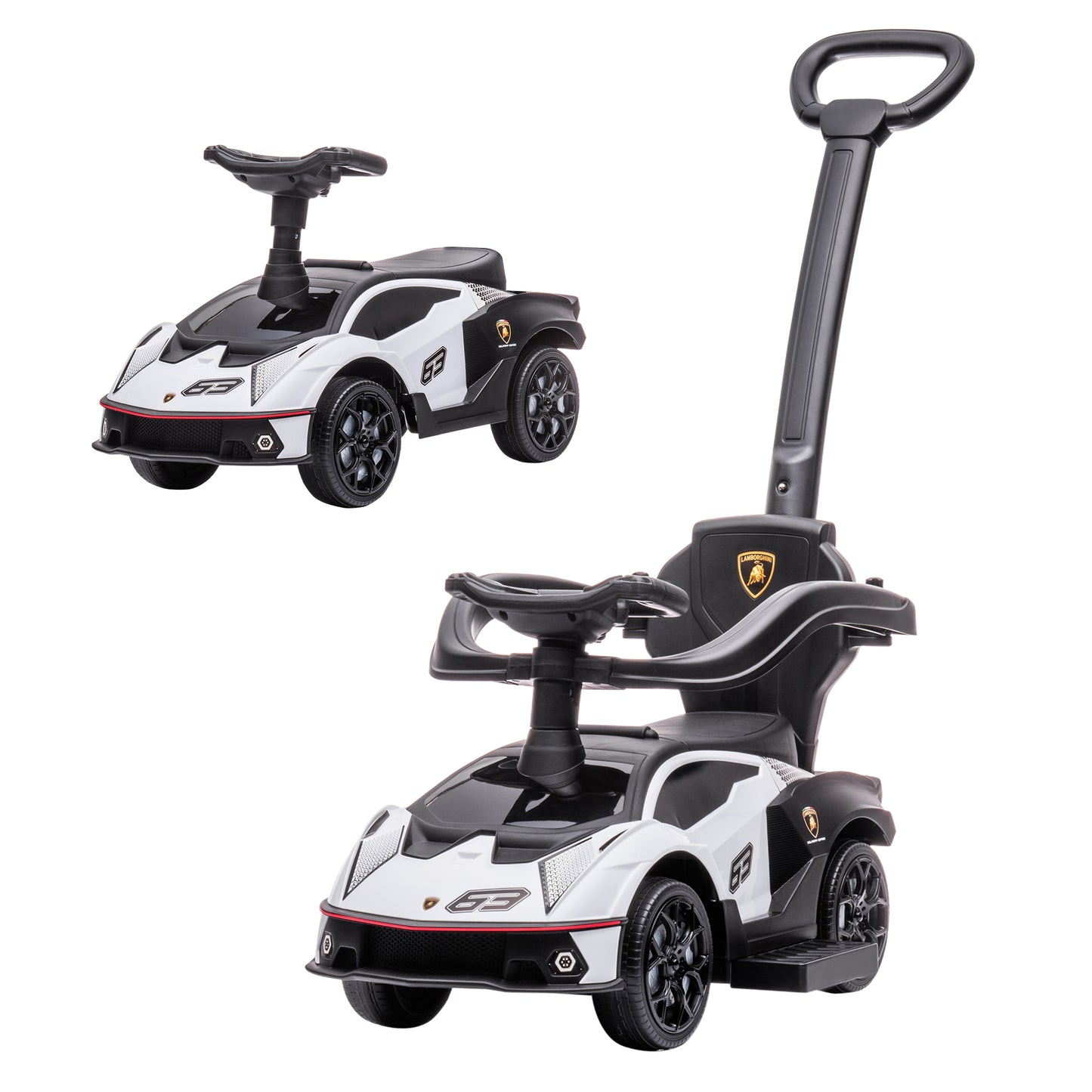 AIYAPLAY Licensed 2 in 1 Baby Ride on Push Car Toddler Push Along Car with Parent Handle Foot To Floor Slider with Horn Steering Wheel NO POWER for 1 - 3 Years, White