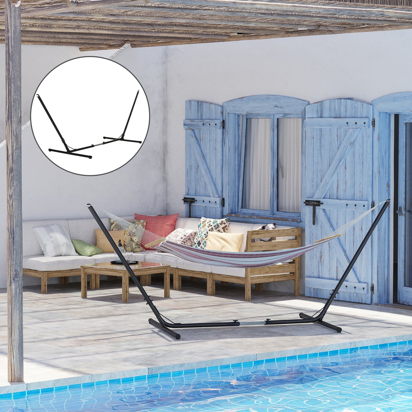 Outsunny 3.1â€“3.8m Adjustable Universal Hammock Stand Metal Frame Garden Camping Picnic Outdoor Patio Replacement â€“ Stand Only