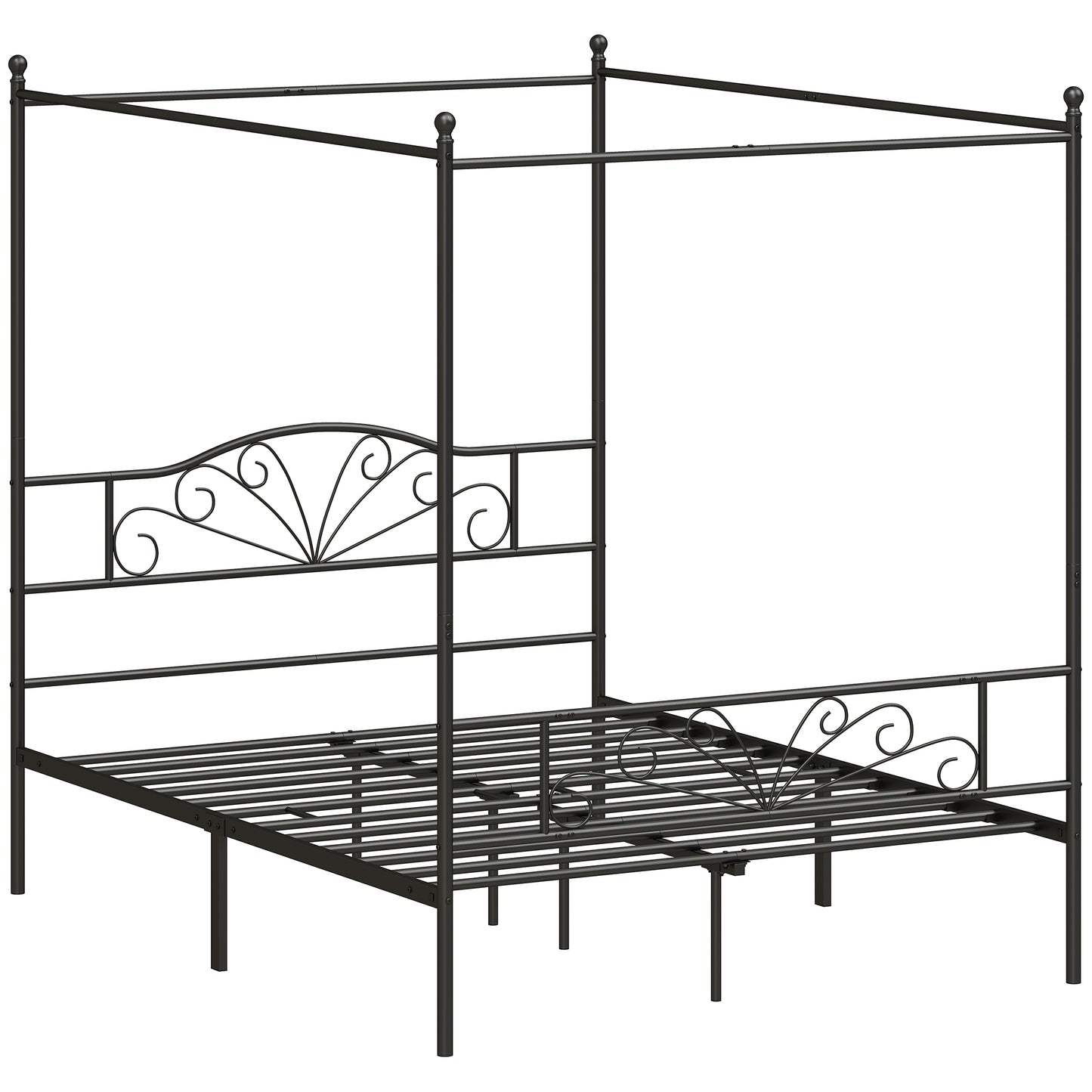 HOMCOM Canopy Bed Frame King Size, Metal Platform Bed Frame with Headboard and Footboard, Underbed Storage, Black