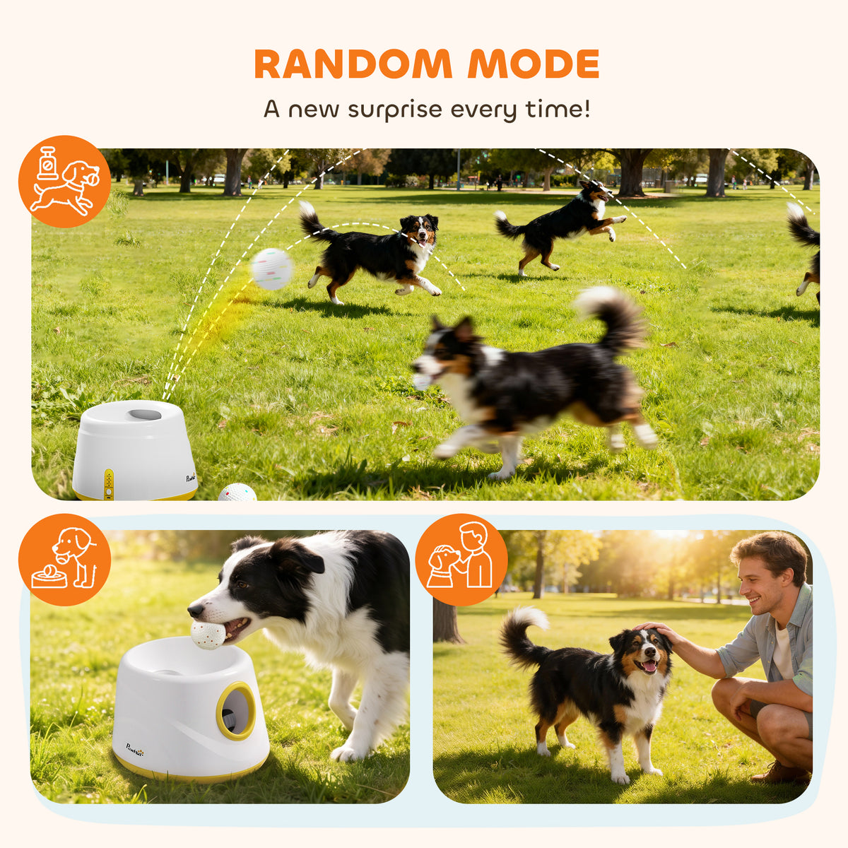 PawHut Automatic Dog Ball Launcher, Dog Thrower Machine with 6PCS 2.3" ETPU alls, 3 Adjustable Distance(20/33/46ft) & Random Mode