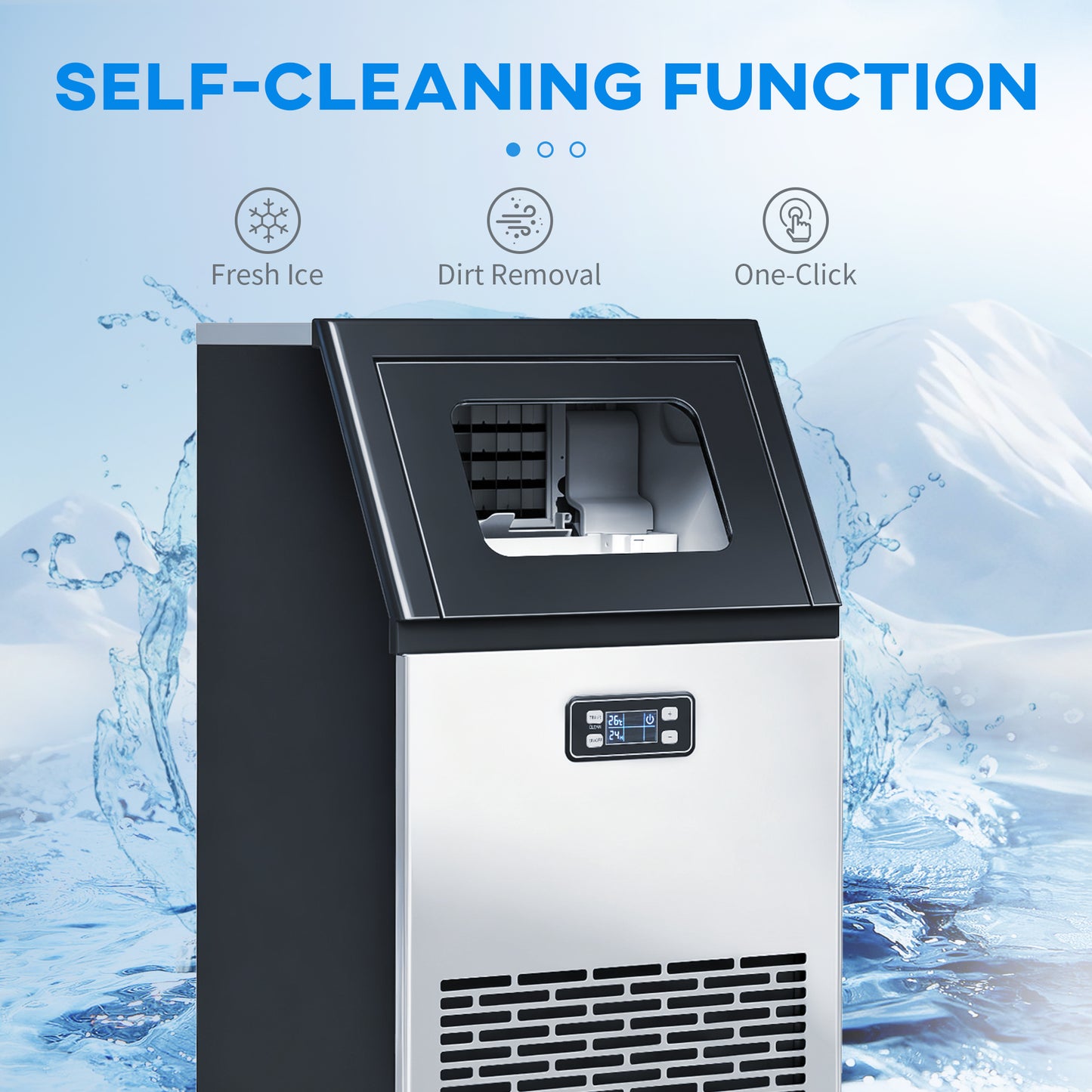 HOMCOM Commercial Ice Maker Machine, Freestanding Stainless Steel Ice Machine with Self-Cleaning, LCD Display, 45kg/24 Hours and 11kg Storage for Home, Office, Bar, Restaurant