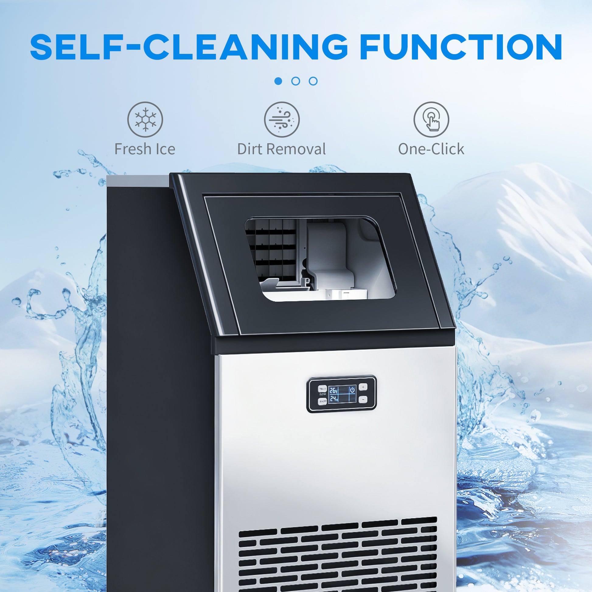 HOMCOM Commercial Ice Maker Machine, Freestanding Stainless Steel Ice Machine with Self-Cleaning, LCD Display, 45kg/24 Hours and 11kg Storage for Home, Office, Bar, Restaurant