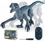 Remote Control Dinosaur Toys, Electric Walking Dinosaur Toy For Boys, Jurassic Velociraptor Toys With Realistic Simulation Sounds And Light For 3-7 Years Kids Gifts-Grey