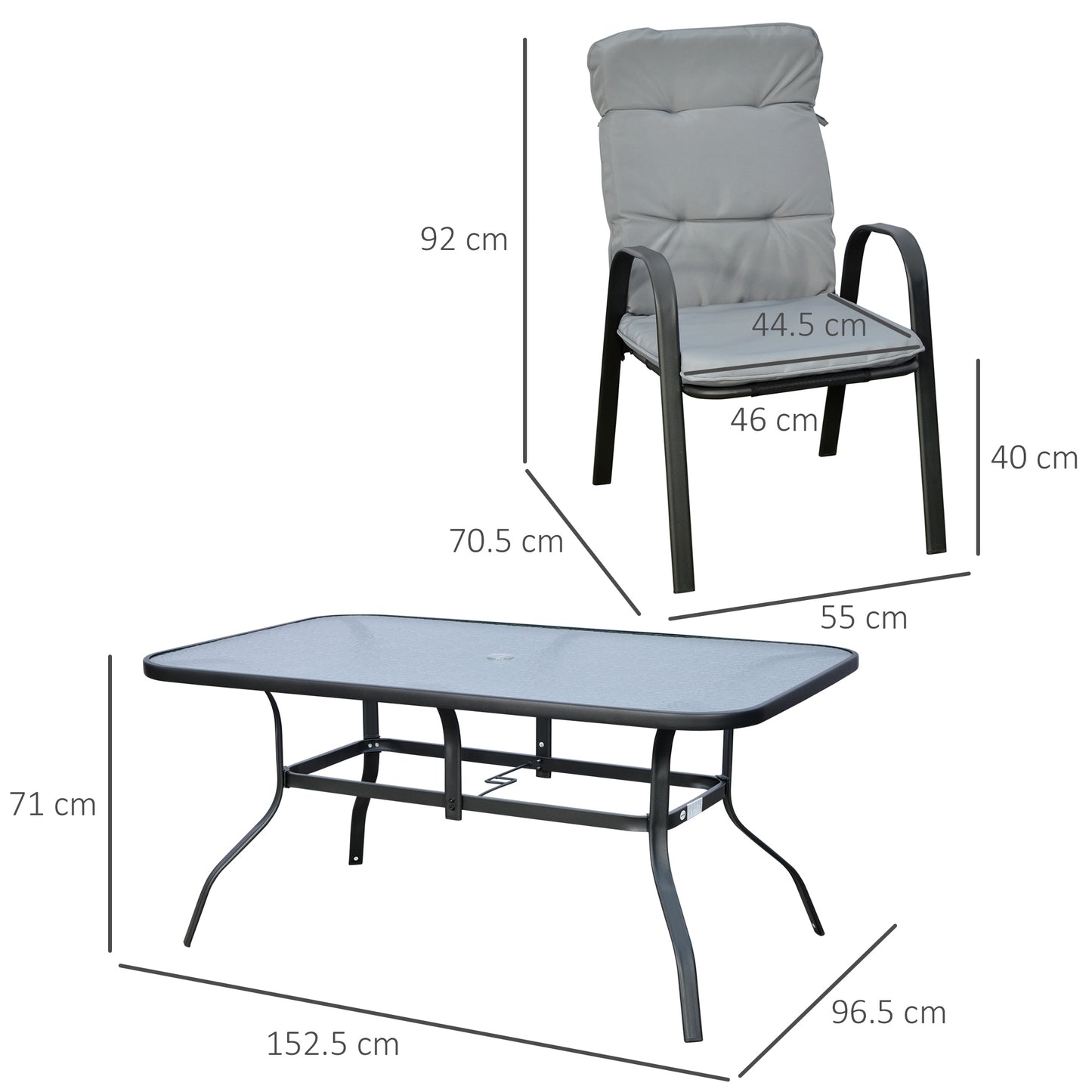 Outsunny Seven-Piece Garden Dining Set with Cushions - Grey