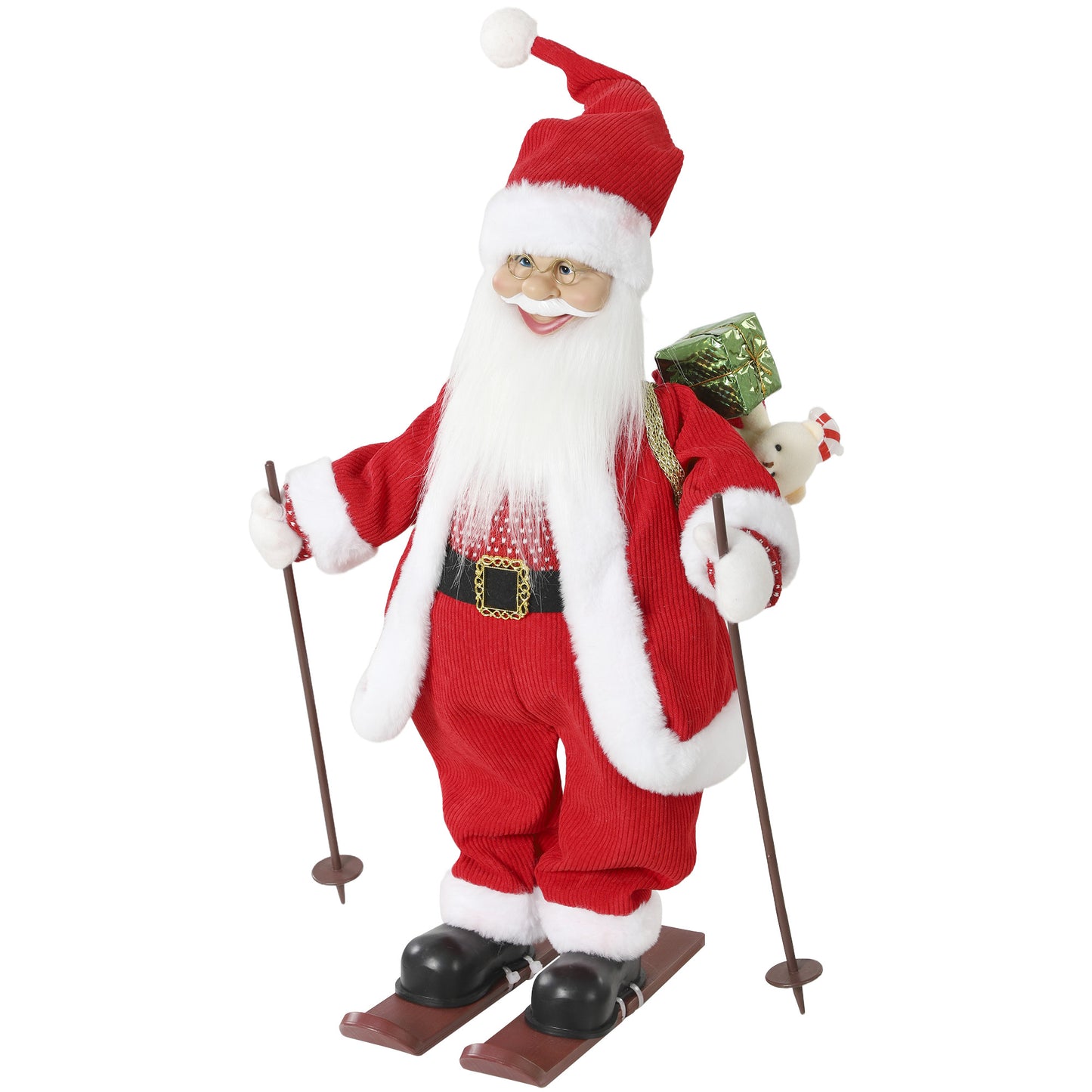HOMCOM 2ft Singing Skiing Santa Claus, Standing Christmas Animated Santa Figure with Ski Board, Sack, Sound/Touch Activated