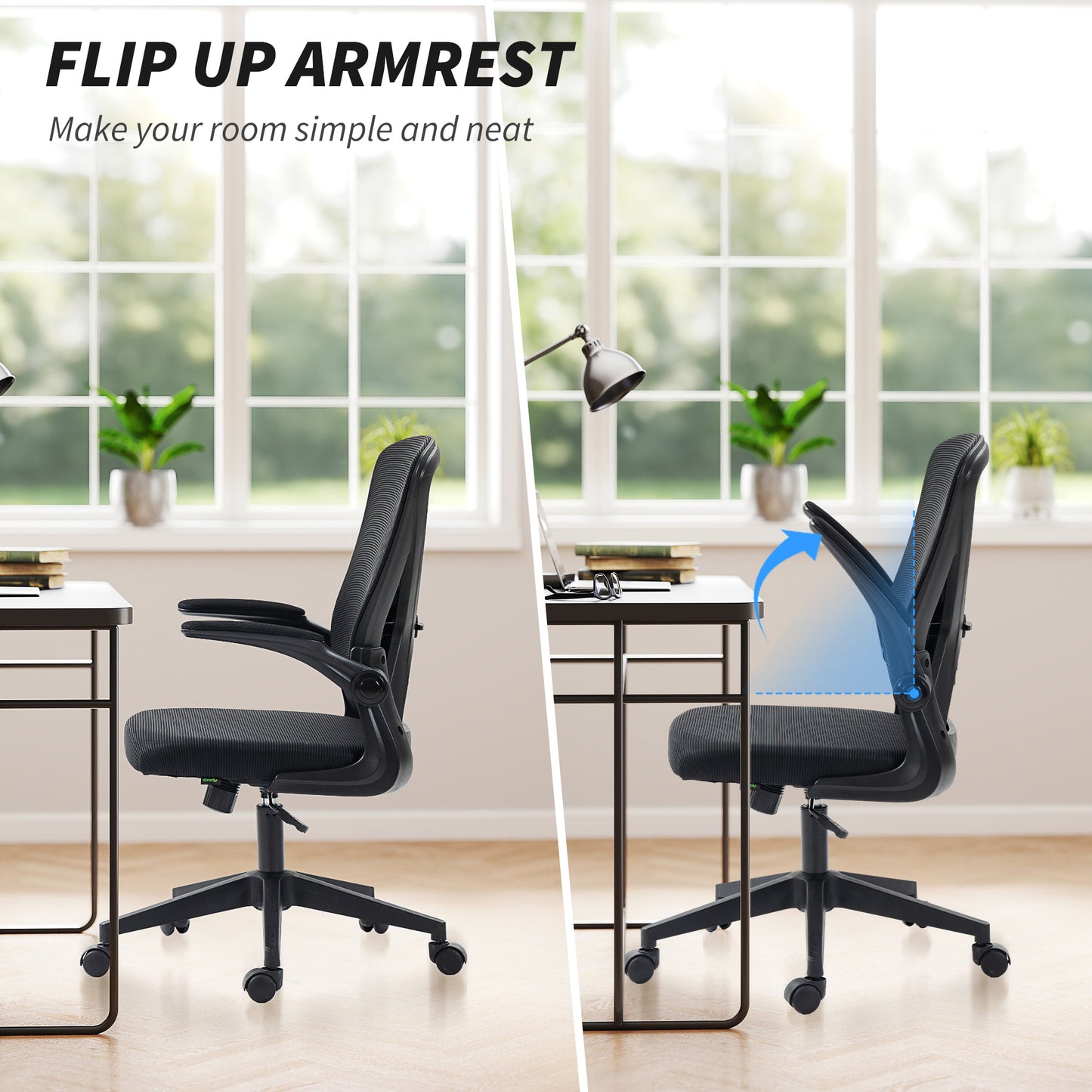 Vinsetto Mesh Back Office Chair, with Flip-Up Arms - Black
