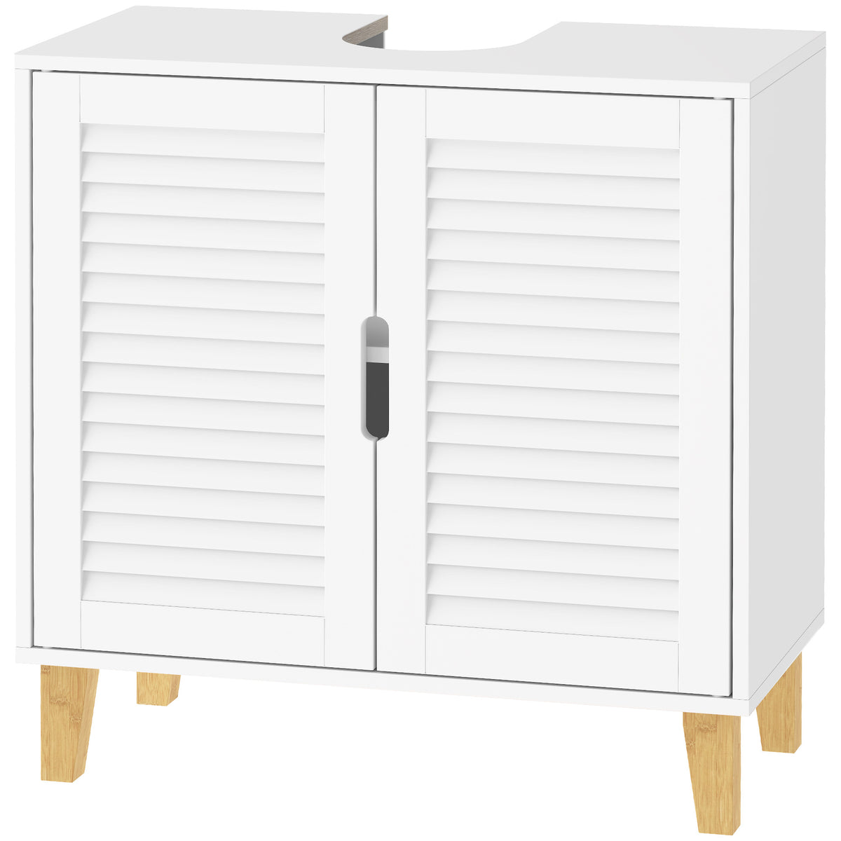 HOMCOM Under Sink Bathroom Cabinet Adjustable Shelf Under Sink Cabinet 2 Louvered Doors, White Default Title