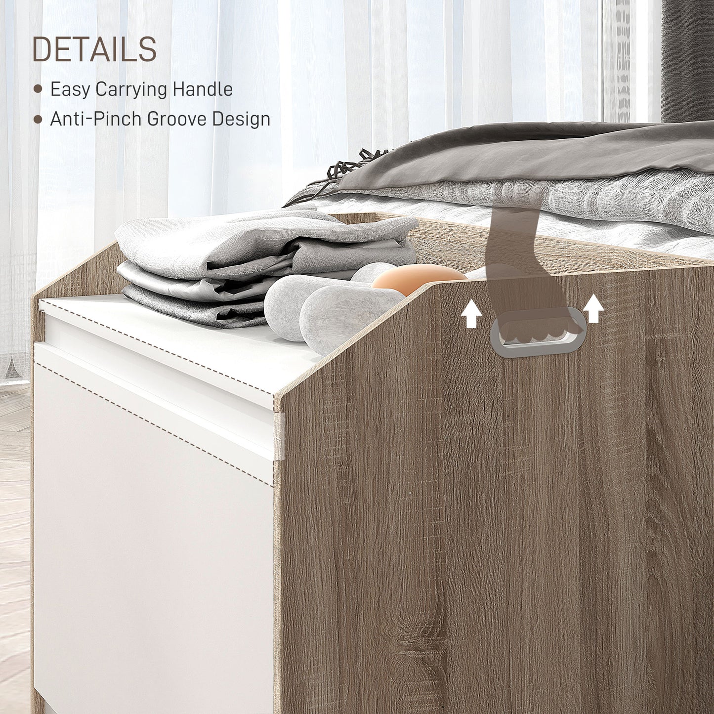 HOMCOM 60 x 35.5cm Storage Ottoman Box, with Top Seat - White