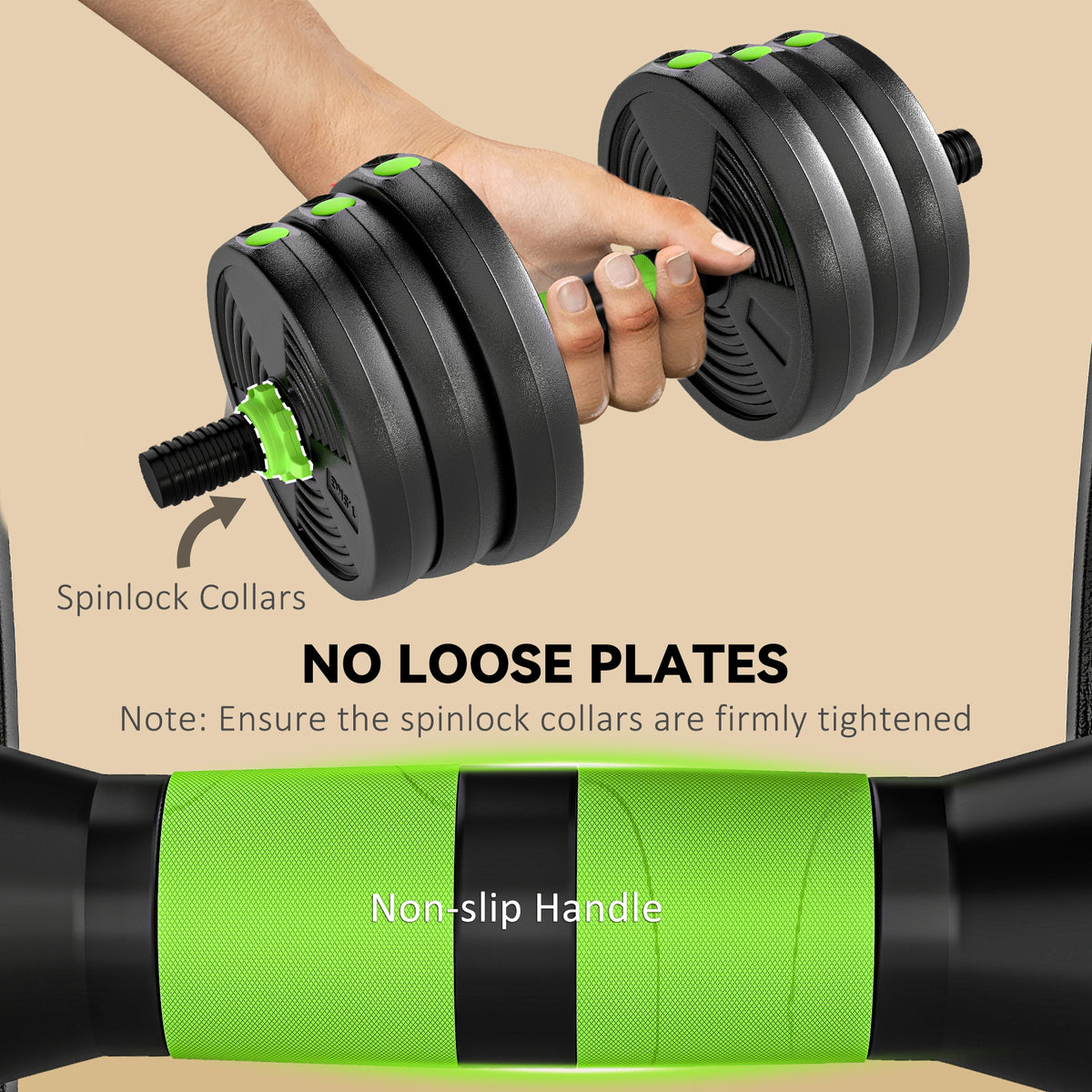 SPORTNOW 25 kg 3-in-1 Adjustable Dumbbell & Barbell Set with EZ Bar, Connecting Rod and Non-Slip Grip for Home Gym, Green
