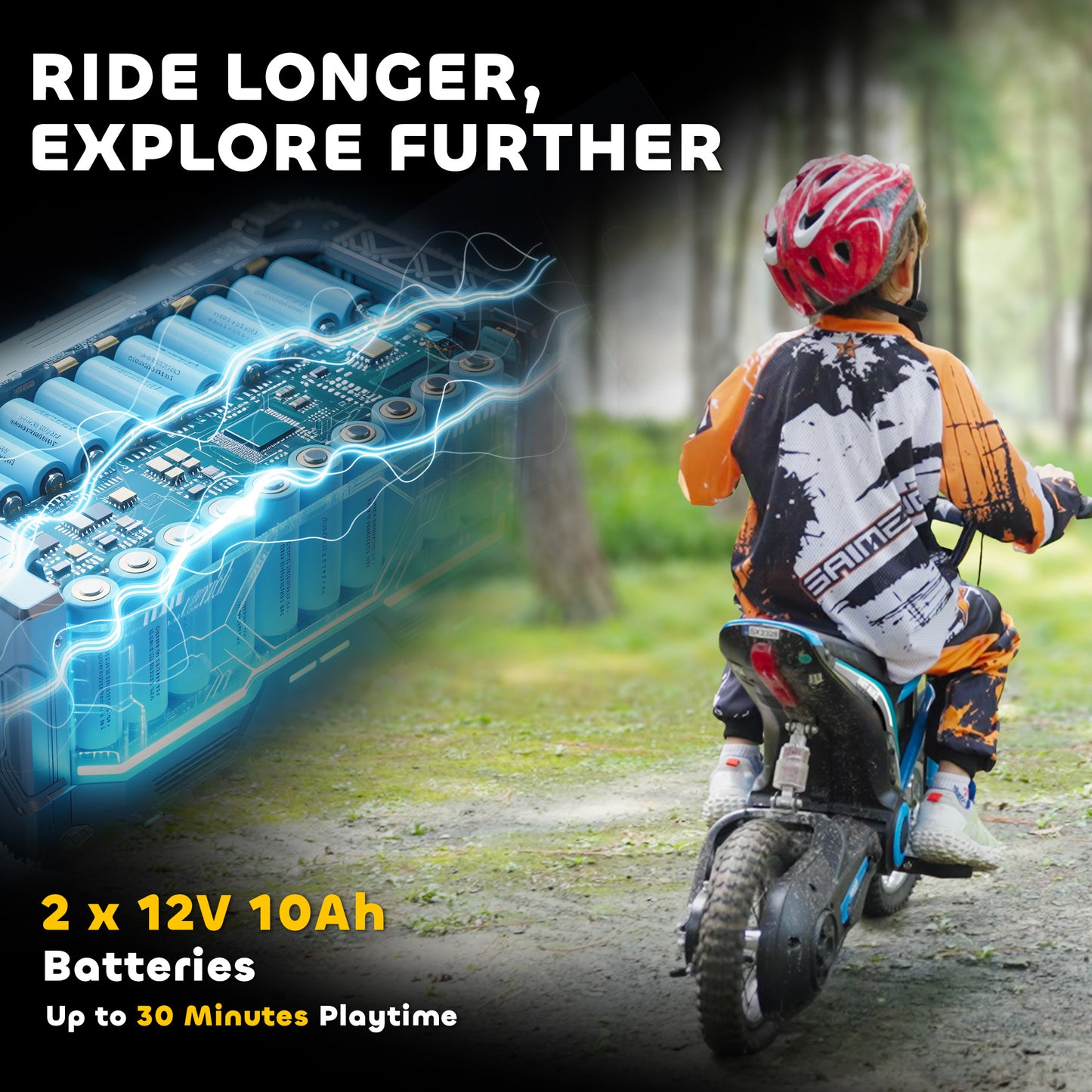 HOMCOM 24V Electric Motorbike with Twist Grip Throttle, Music, Horn, 12" Pneumatic Tyres, 16km/h Max Speed - Blue