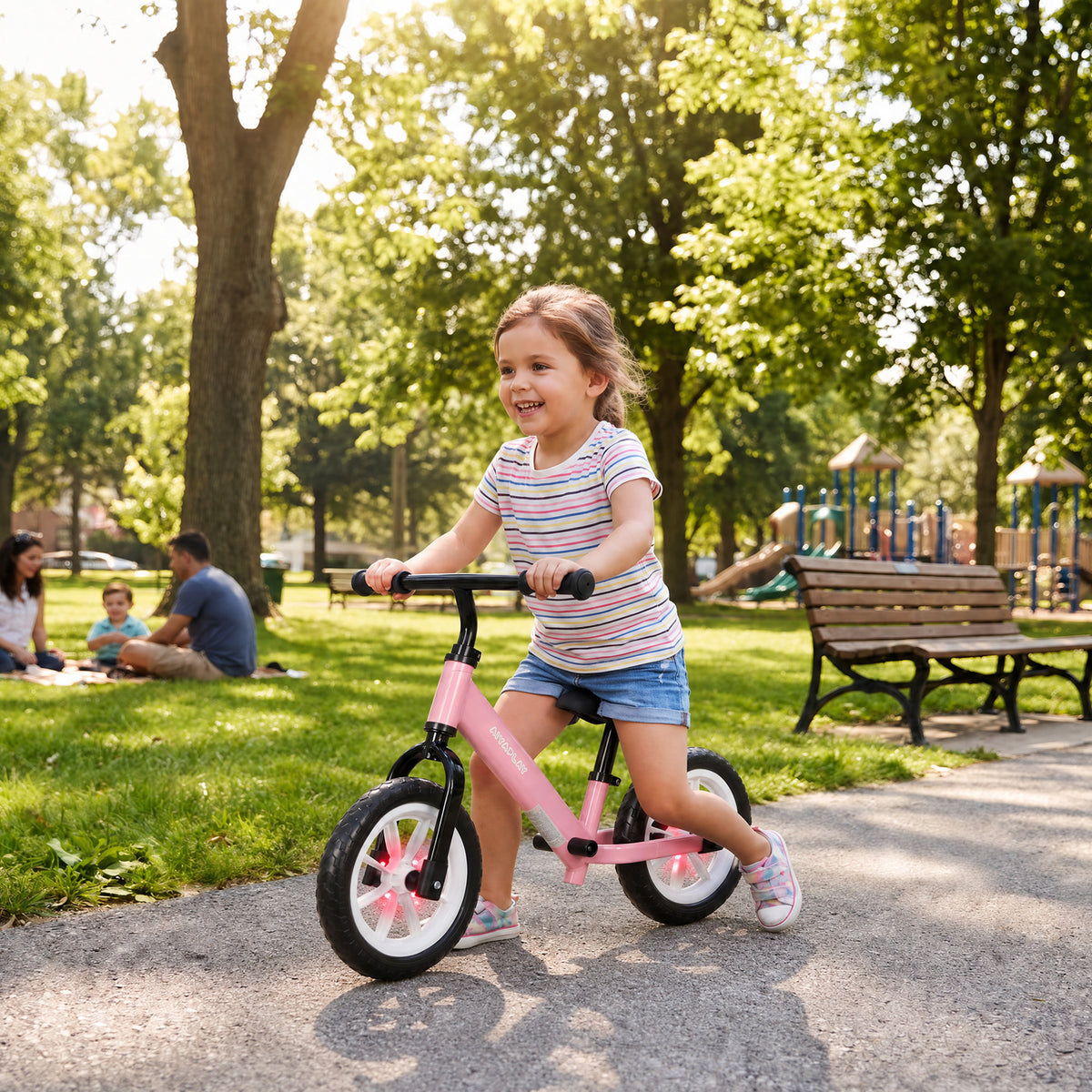 AIYAPLAY 11.2" Balance Bike for 2-5 Years, Toddler Bike with Lighting Wheels, Adjustable Seat & Handlebar, 360Â° Steering, Pink