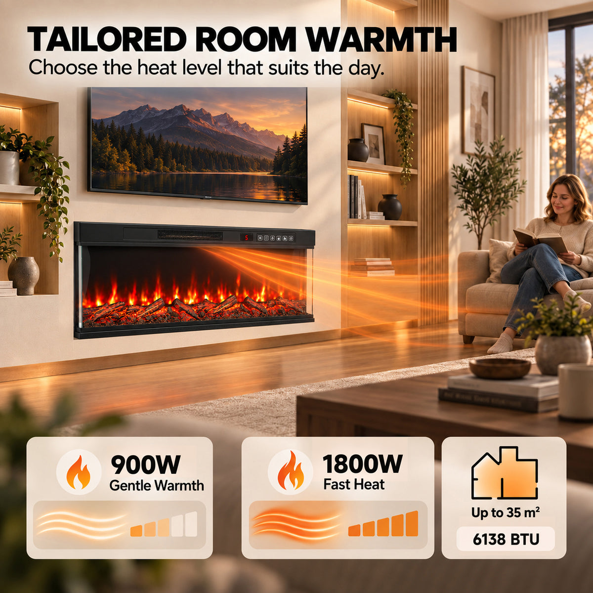 HOMCOM 50" Electric Fireplace Insert, 3-Sided Freestanding/Wall Recessed Electric Fire Heater with Adjustable Flame, 1800W